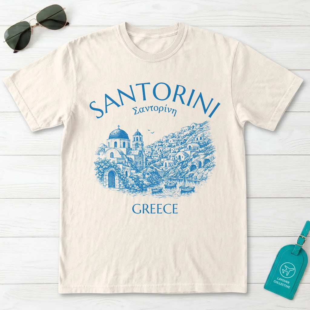 Santorini Greece Village Vintage Sketch Graphic T-Shirt