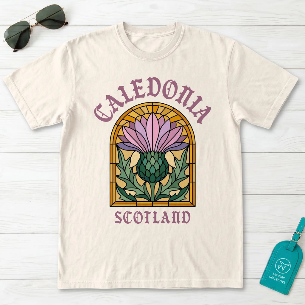 Caledonia Scotland Stained Glass Thistle T-Shirt