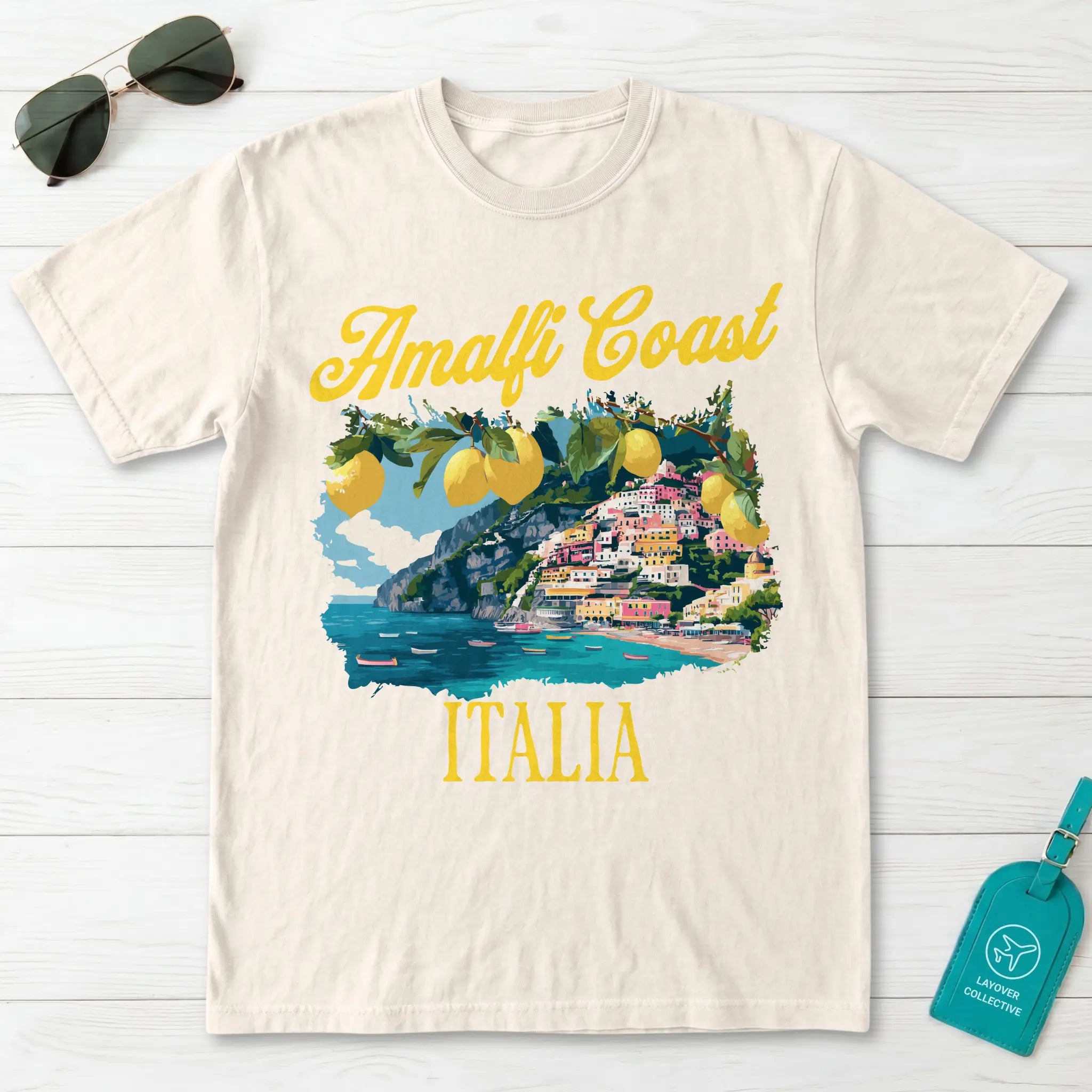 Amalfi Coast Italia Lemon Coastal Village Graphic T-Shirt