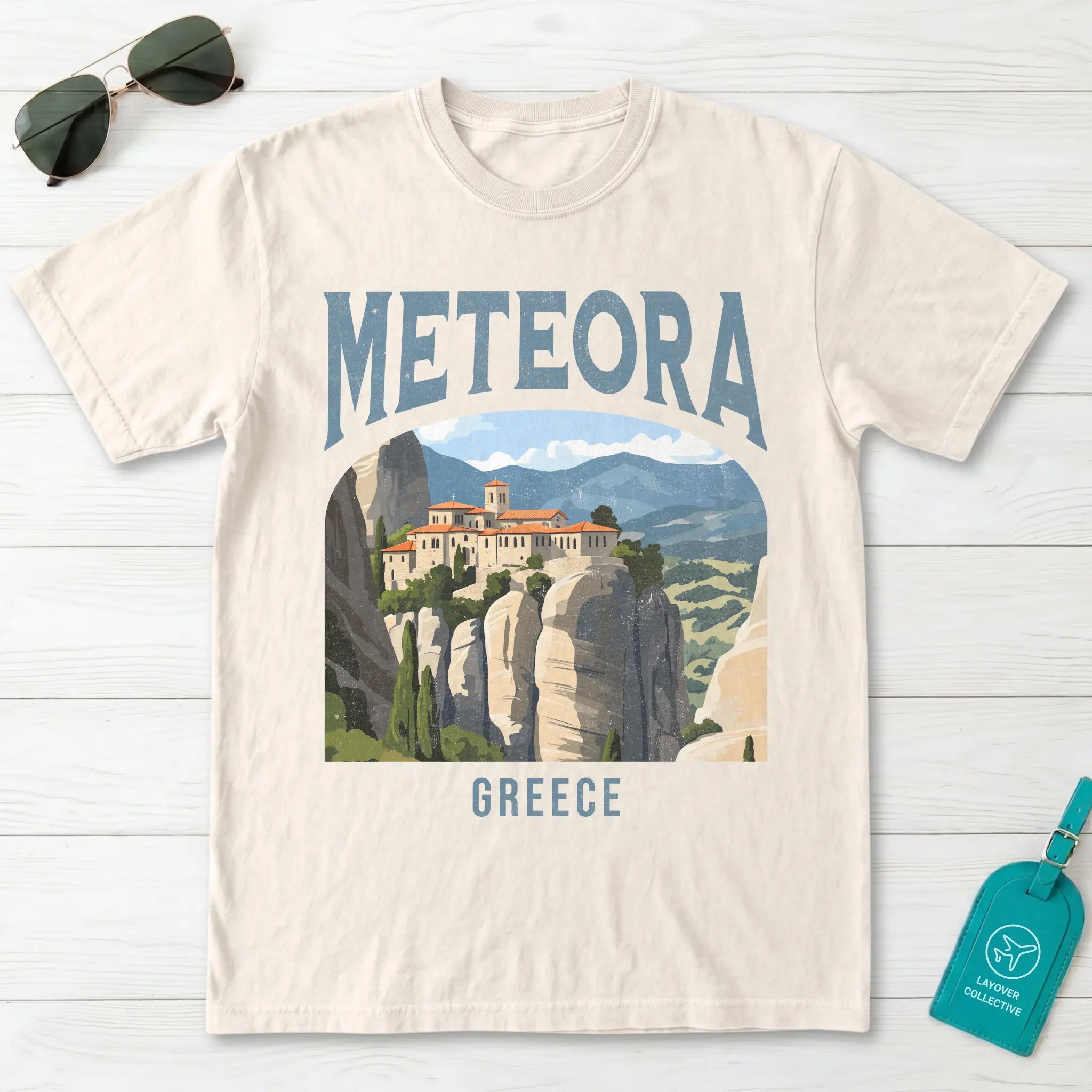 Meteora Greece Vintage Travel Poster T-Shirt
