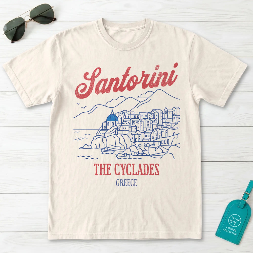 Santorini Greece The Cyclades Line Art Graphic T-Shirt