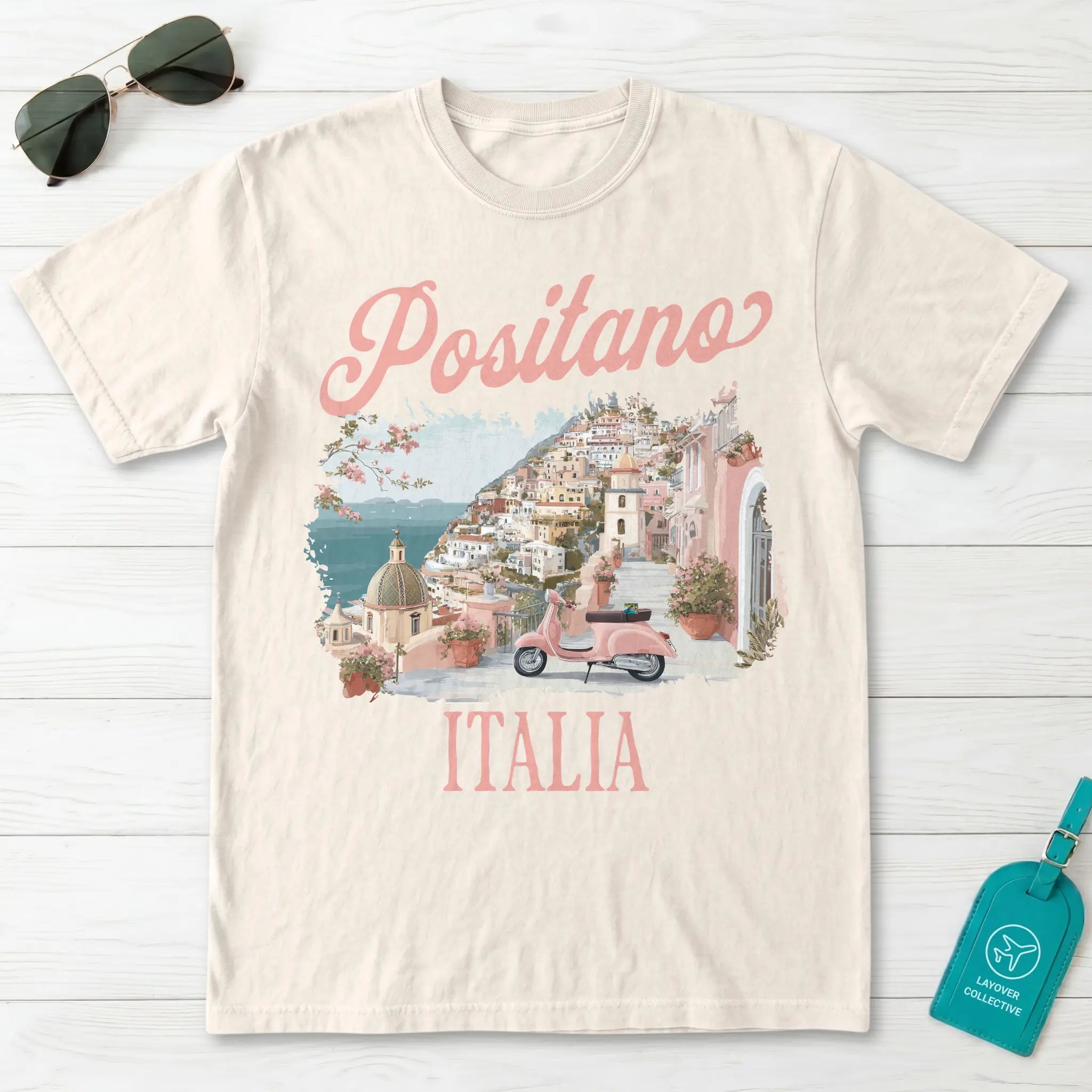 Positano Italia Vespa Amalfi Coast Graphic T-Shirt