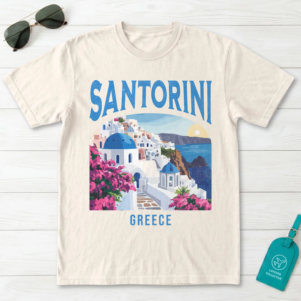 Santorini Greece Vintage Travel Poster T-Shirt