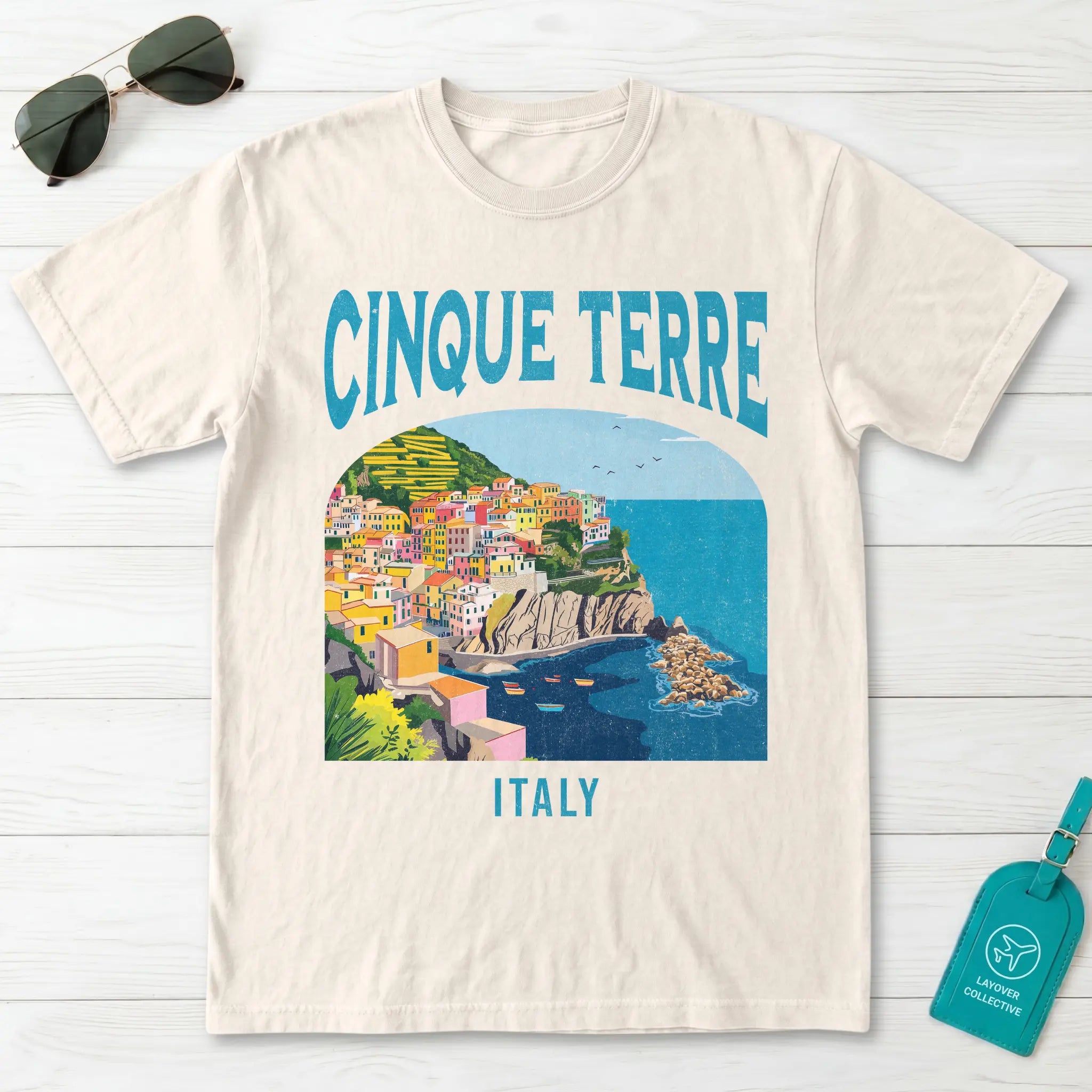 Cinque Terre Italy Vintage Travel Poster T-Shirt