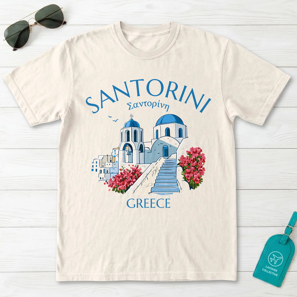 Santorini Greece Blue Dome Church Graphic T-Shirt