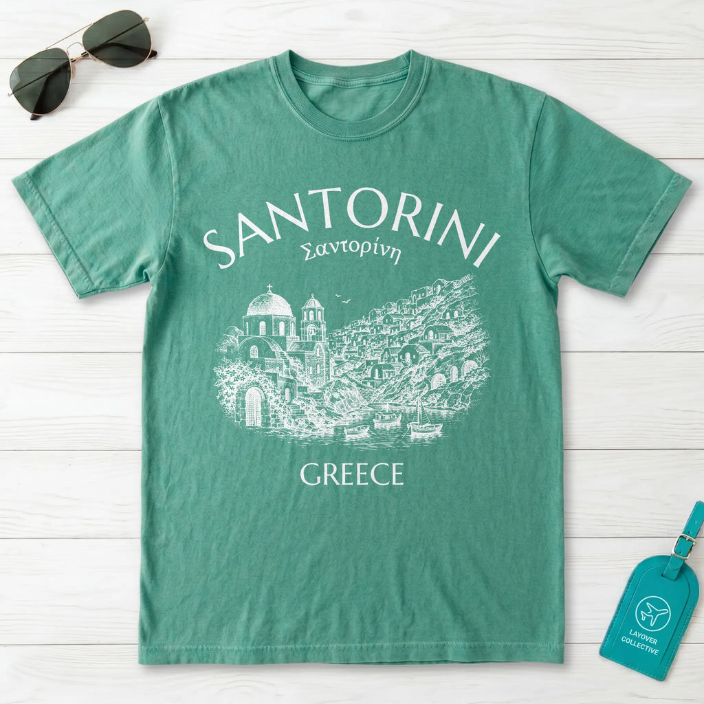 Santorini Greece Village Vintage Sketch Graphic T-Shirt