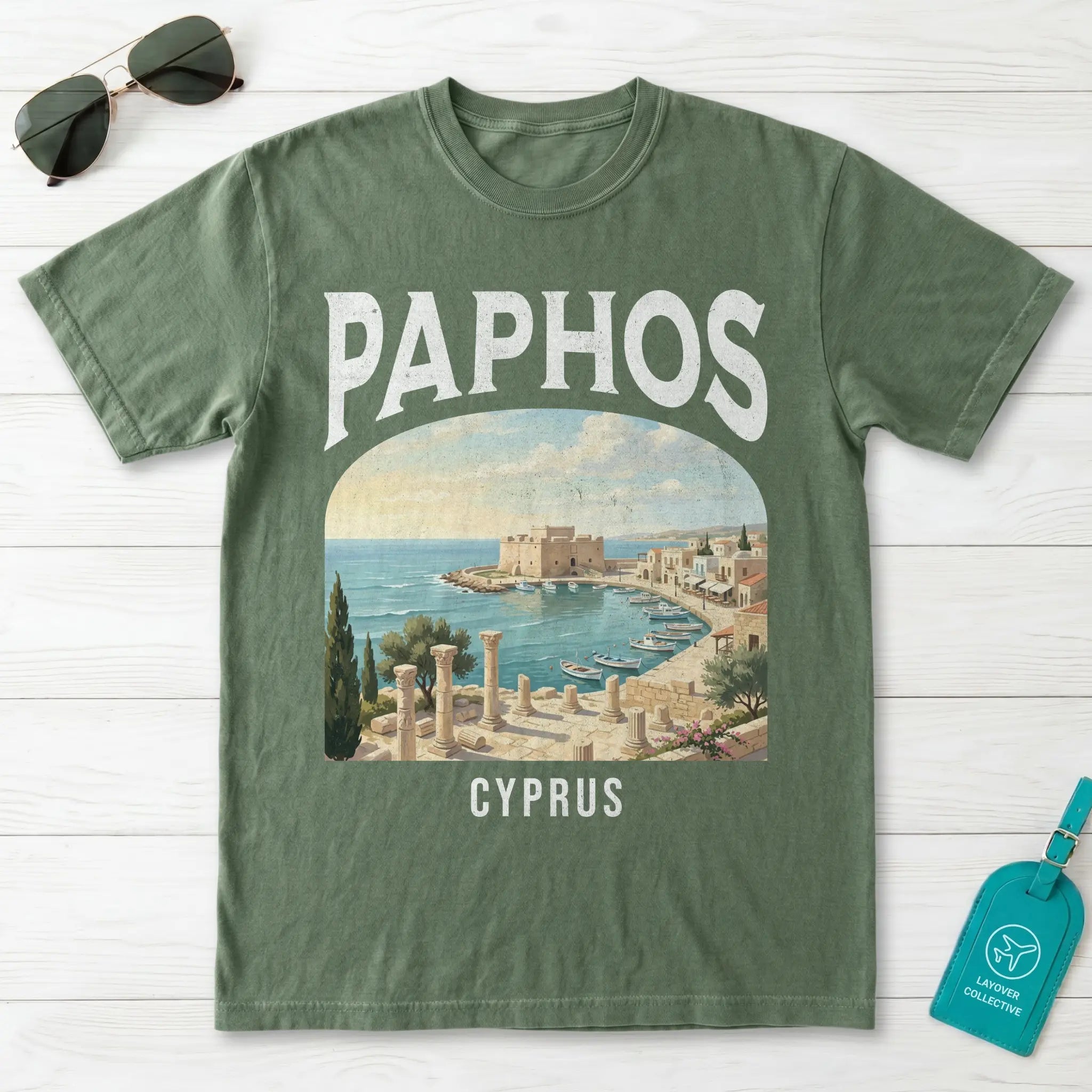 Paphos Cyprus Vintage Travel Poster T-Shirt