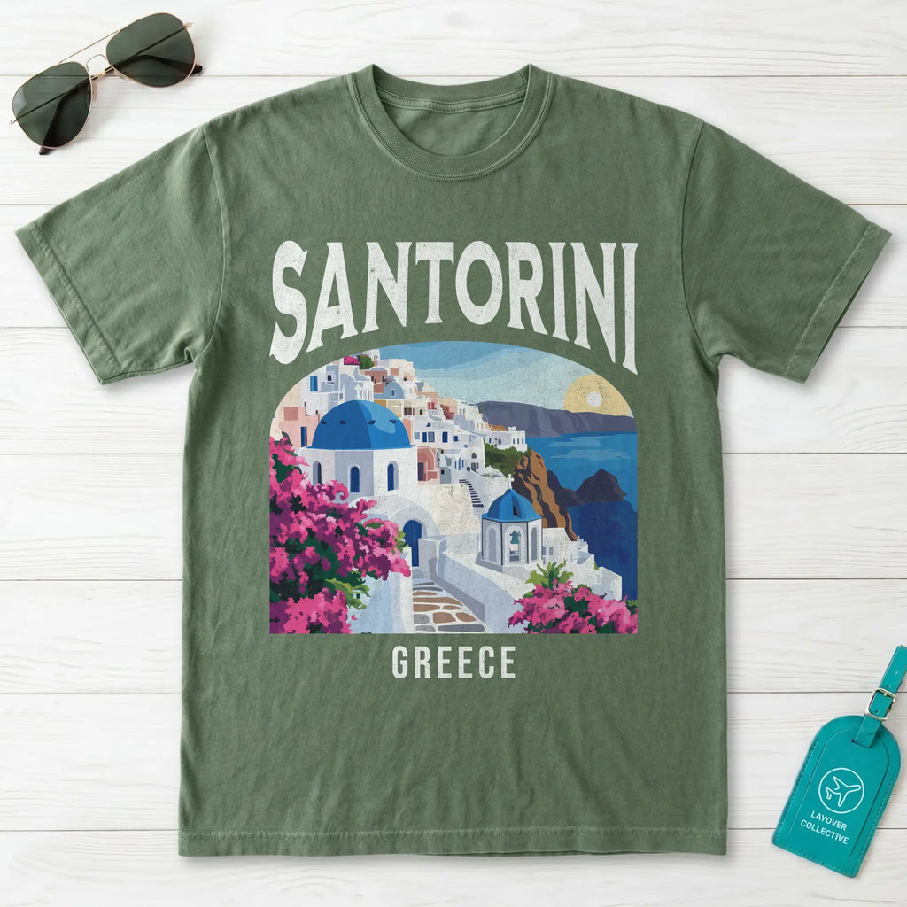 Santorini Greece Vintage Travel Poster T-Shirt
