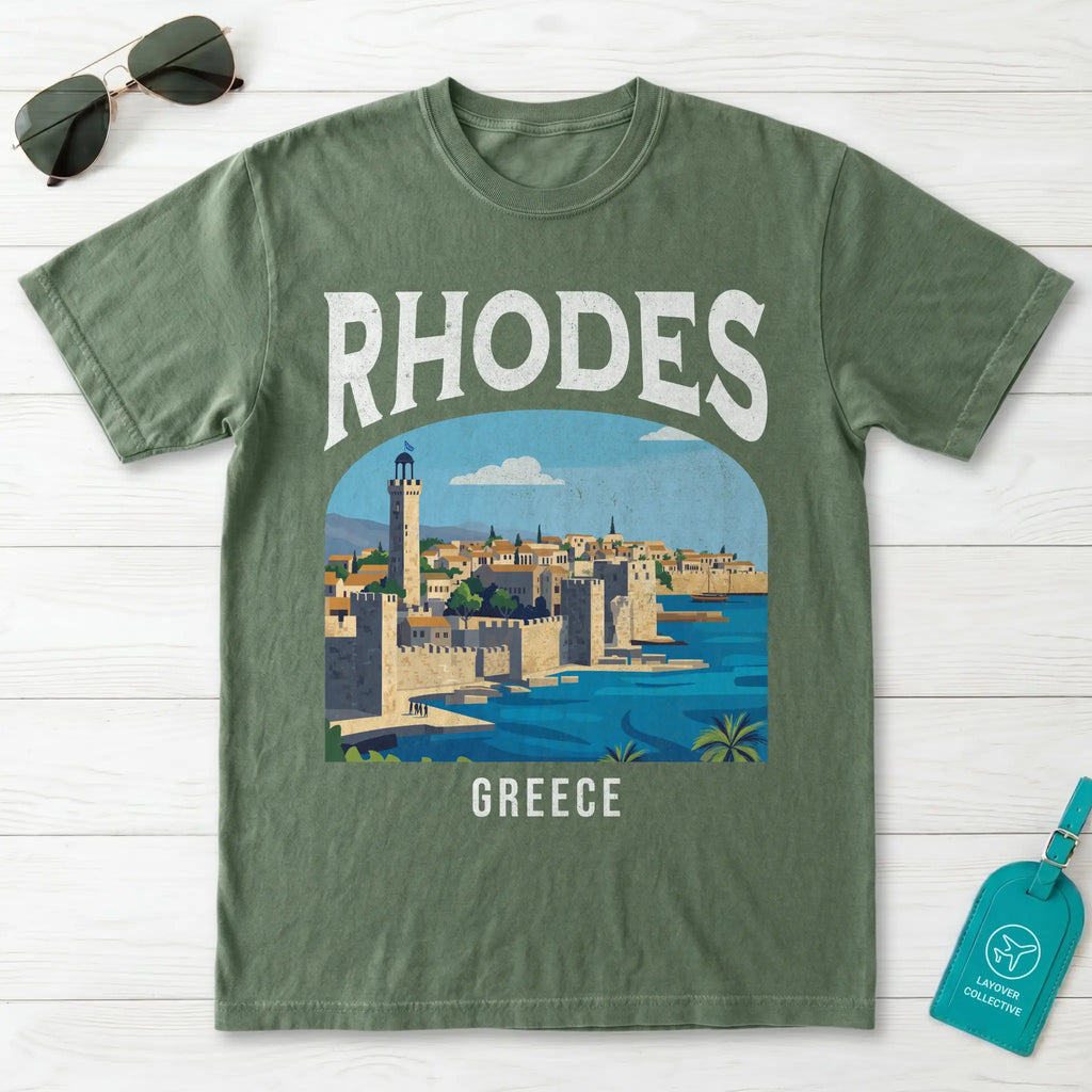 Rhodes Greece Vintage Travel Poster T-Shirt