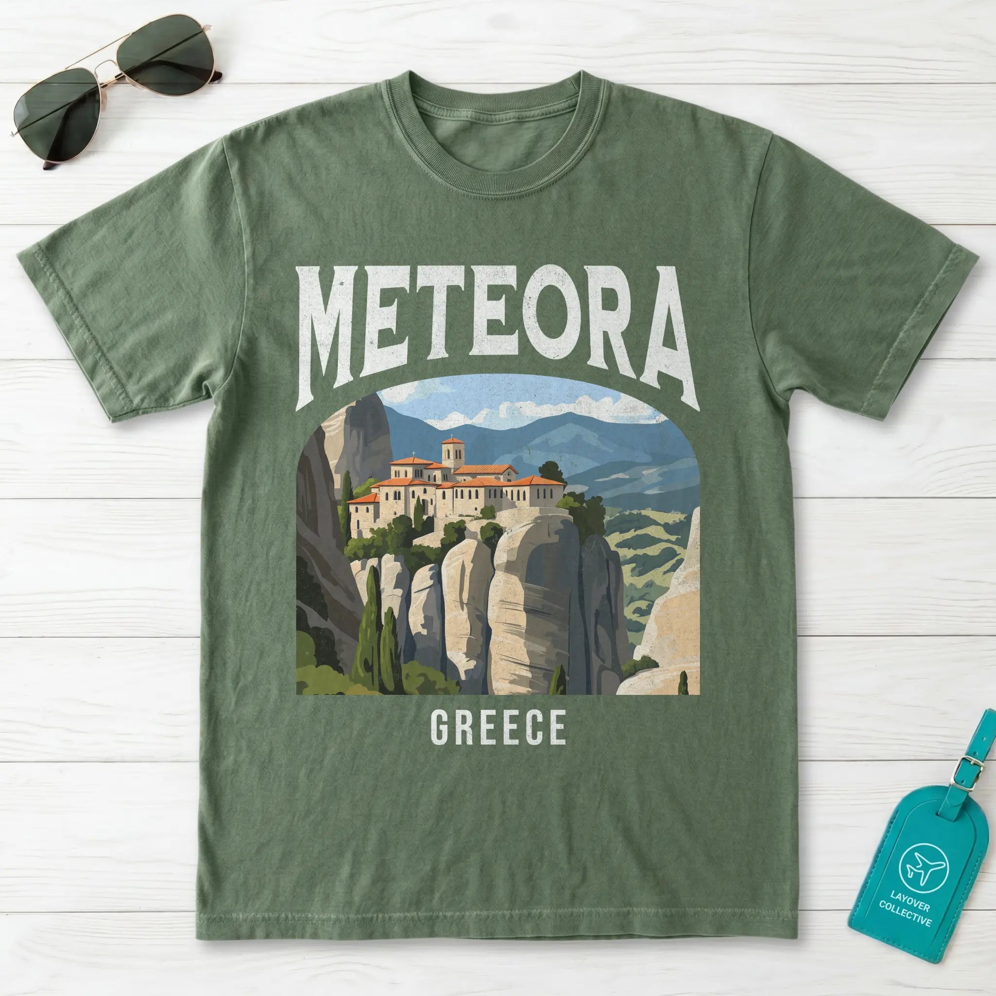 Meteora Greece Vintage Travel Poster T-Shirt
