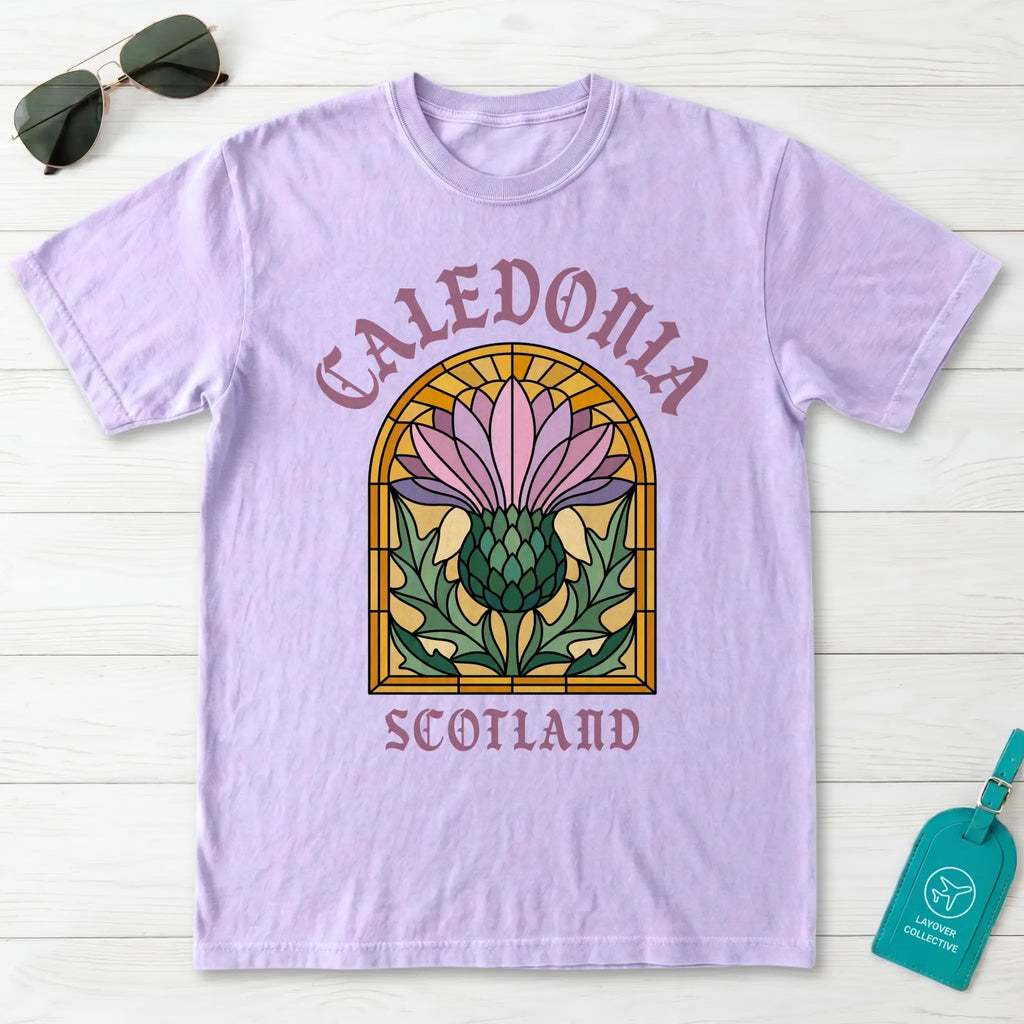 Caledonia Scotland Stained Glass Thistle T-Shirt