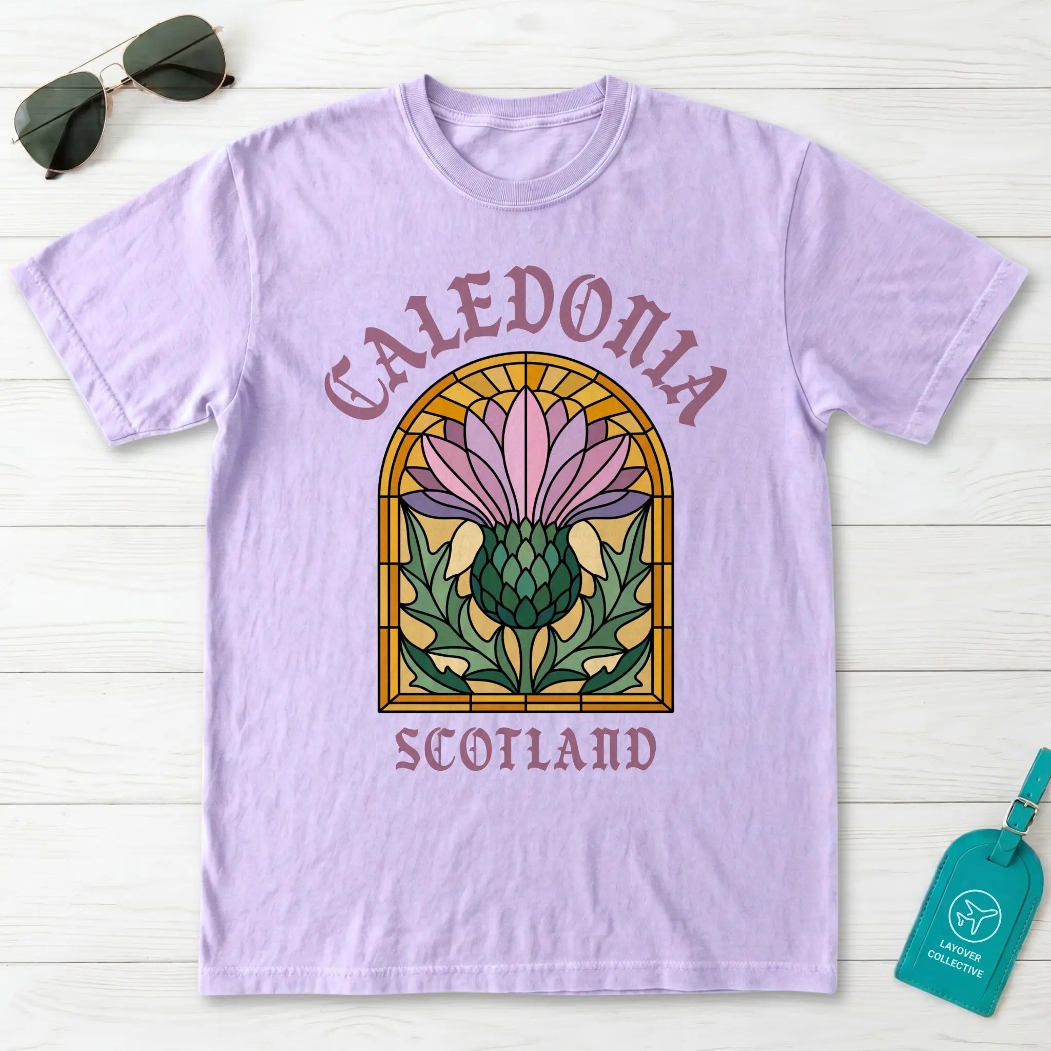 Caledonia Scotland Stained Glass Thistle T-Shirt