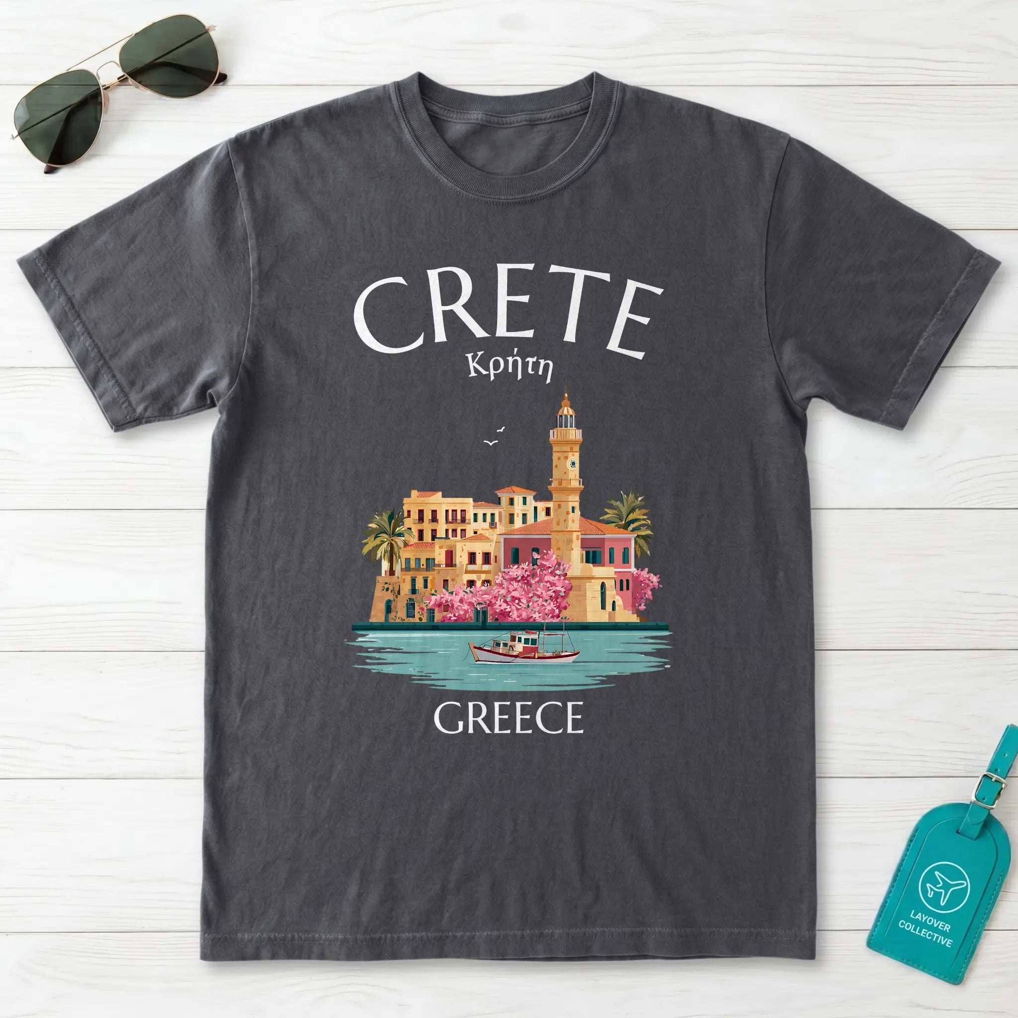 Crete Greece Chania Harbour Illustrated Graphic T-Shirt