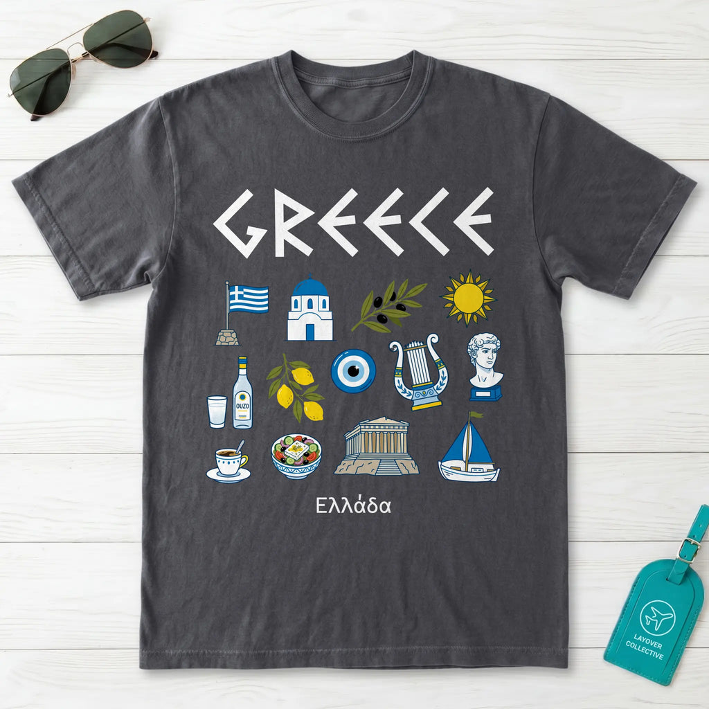 Greek Icons Doodle Graphic T-Shirt