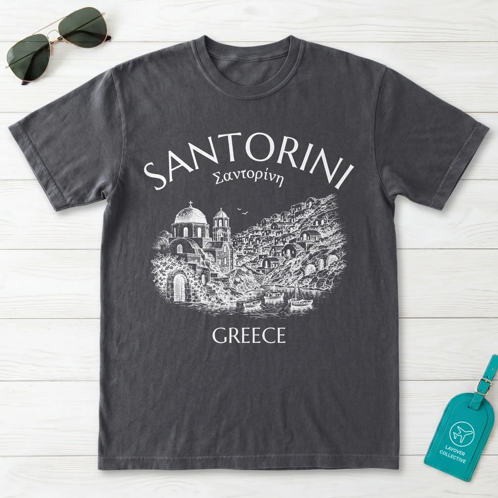 Santorini Greece Village Vintage Sketch Graphic T-Shirt
