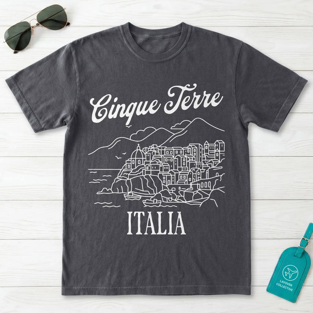 Cinque Terre Italia Line Art Sketch Coastal Village Graphic T-Shirt