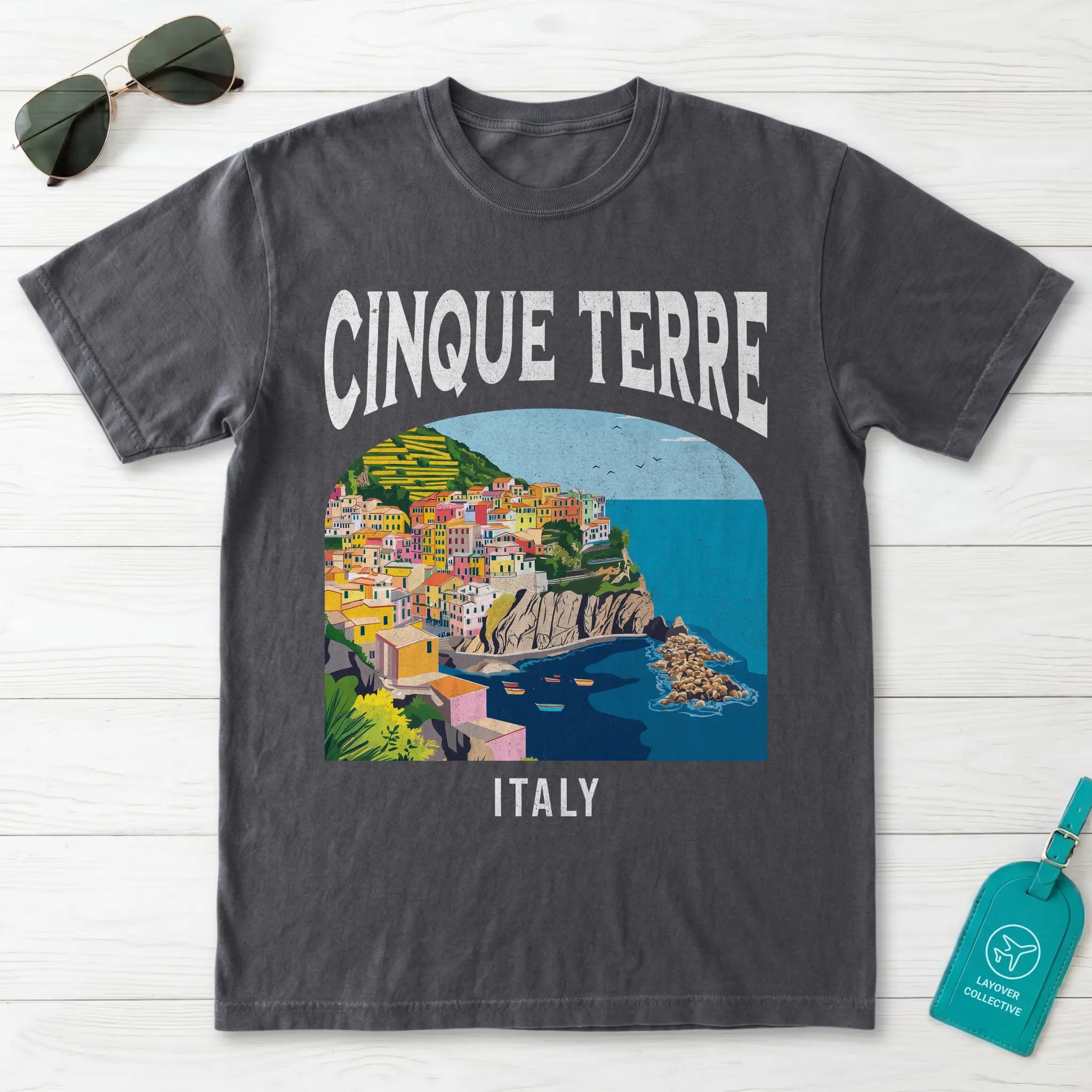 Cinque Terre Italy Vintage Travel Poster T-Shirt