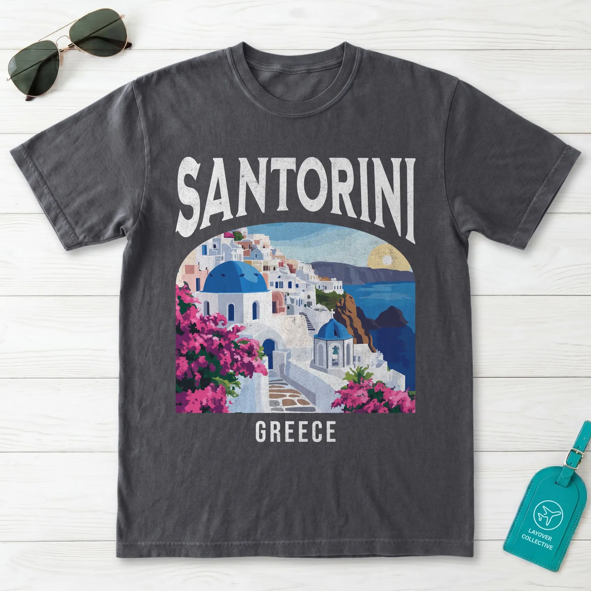 Santorini Greece Vintage Travel Poster T-Shirt