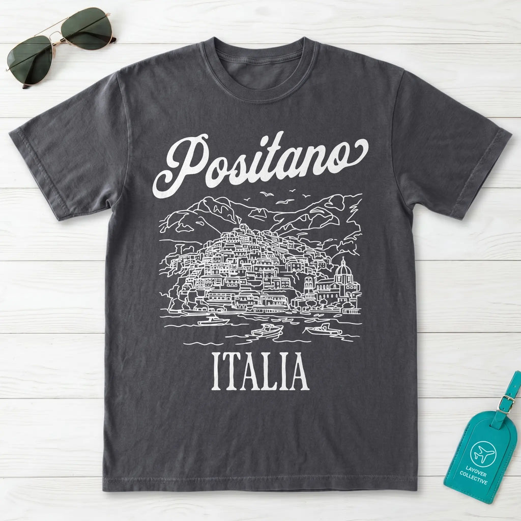Positano Italia Line Art Sketch Amalfi Coast Graphic T-Shirt