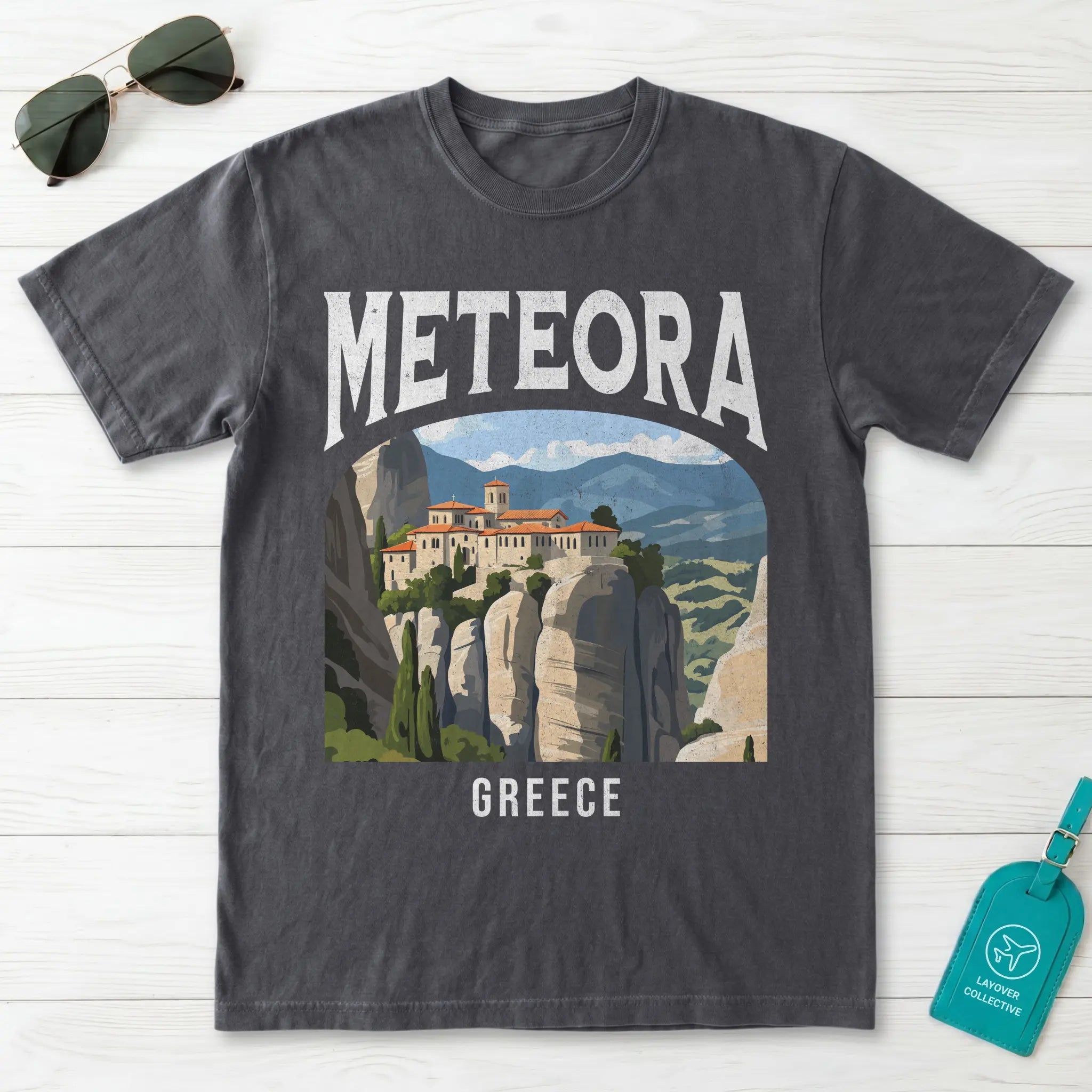 Meteora Greece Vintage Travel Poster T-Shirt