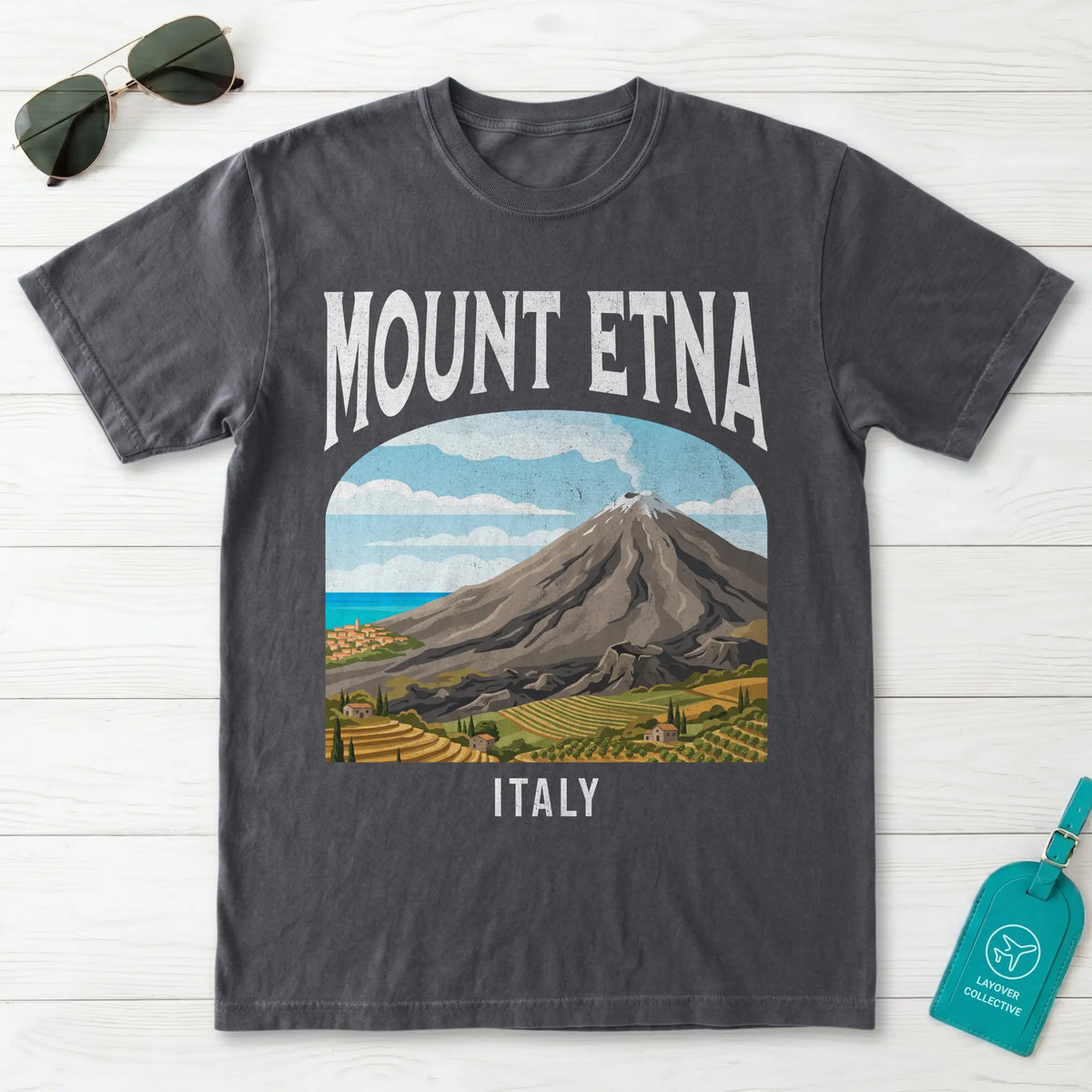 Mount Etna Italy Vintage Travel Poster T-Shirt