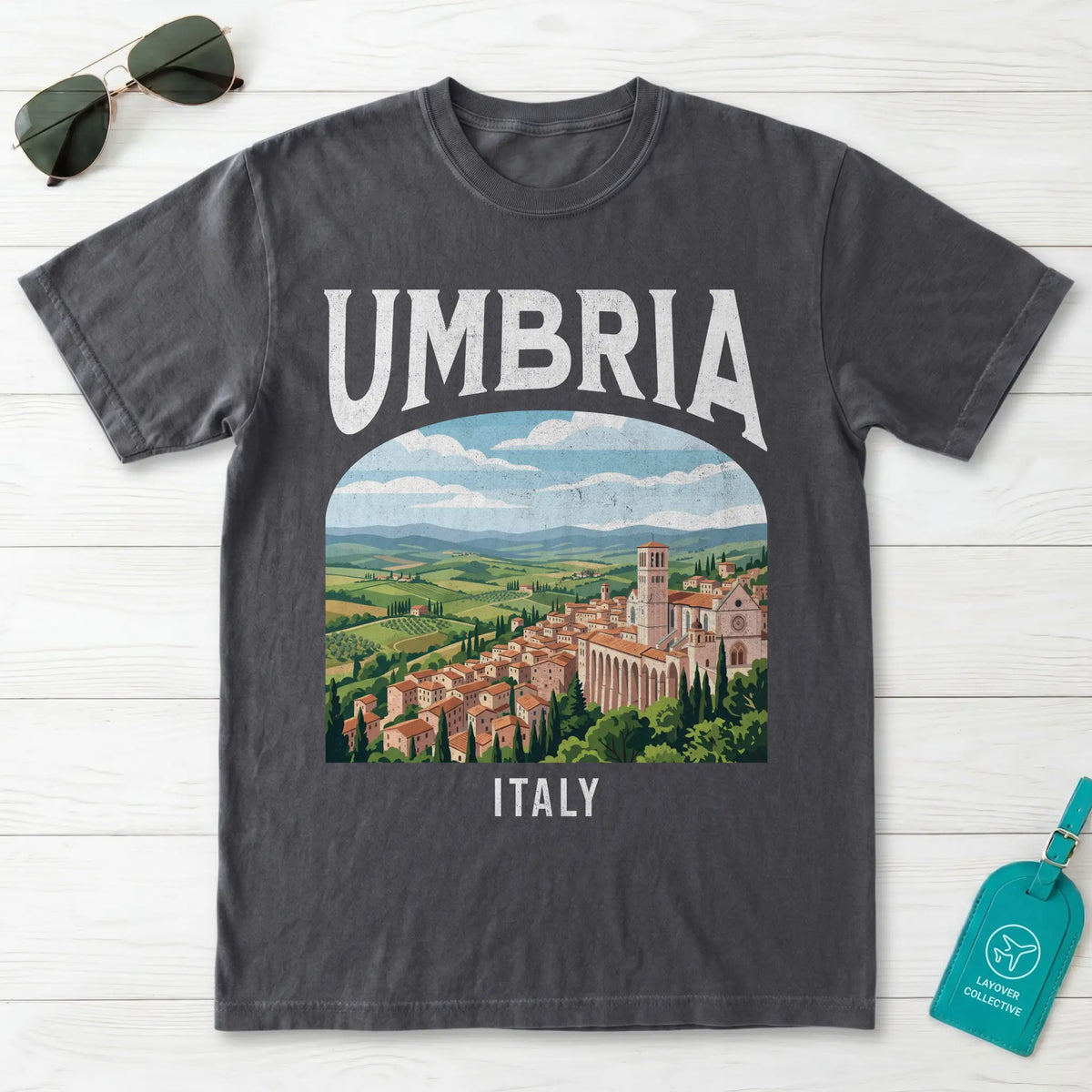 Umbria Italy Vintage Travel Poster T-Shirt