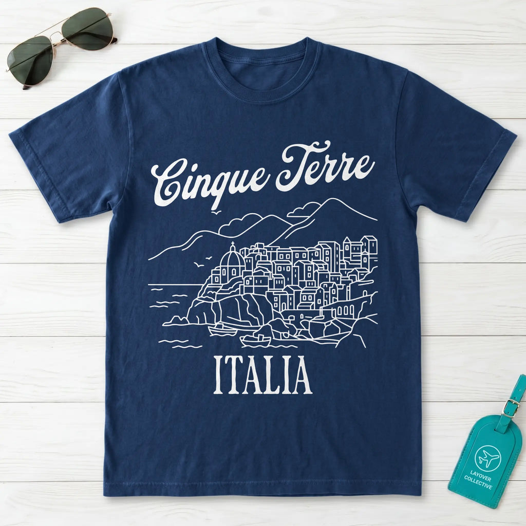 Cinque Terre Italia Line Art Sketch Coastal Village Graphic T-Shirt