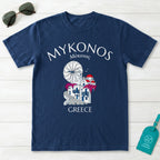 Mykonos Greece Windmill and Village Graphic T-Shirt