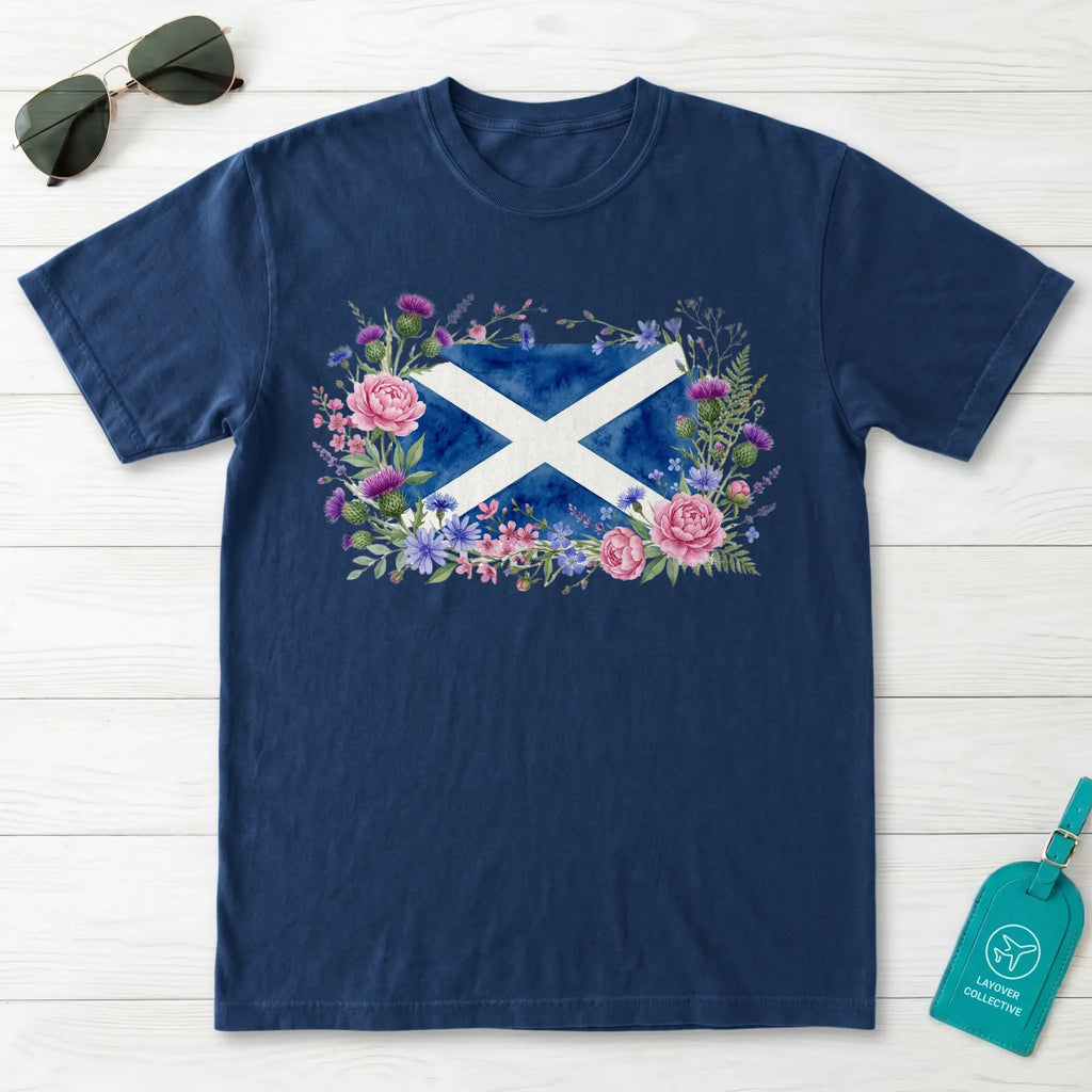 Scotland Saltire Floral Botanical T-Shirt