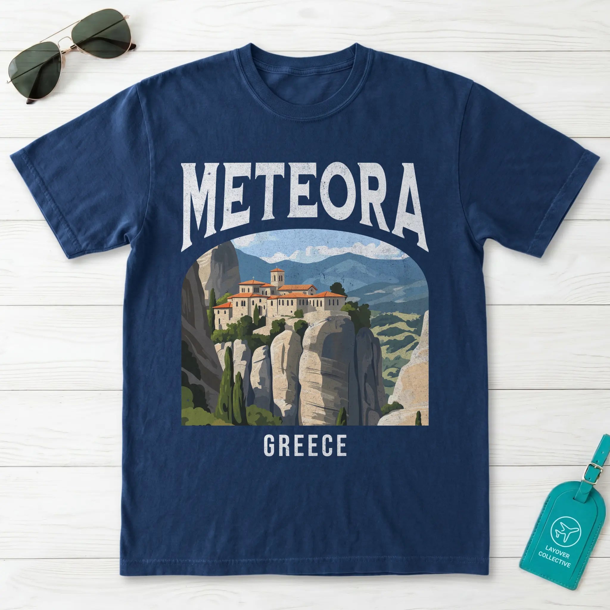 Meteora Greece Vintage Travel Poster T-Shirt
