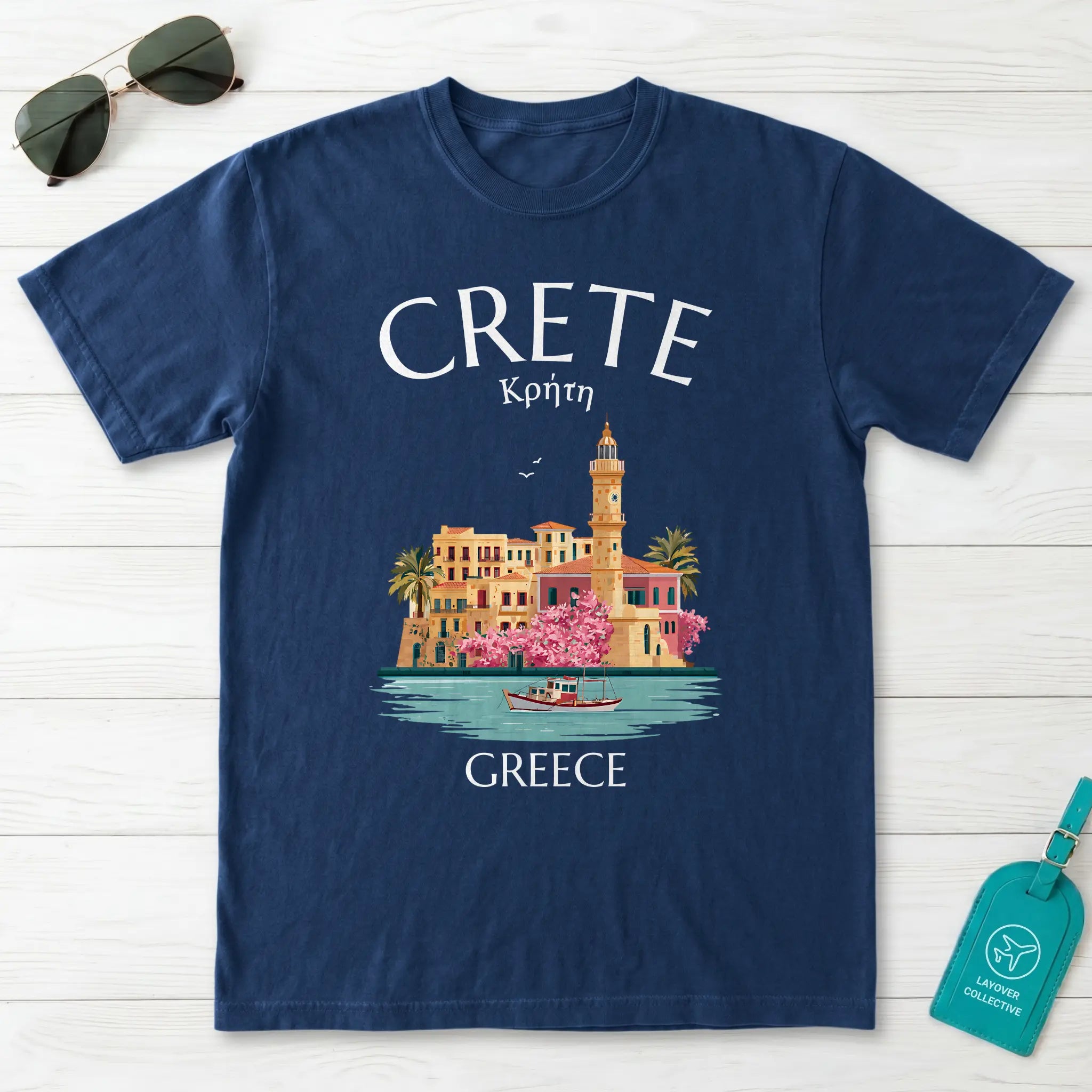Crete Greece Chania Harbour Illustrated Graphic T-Shirt