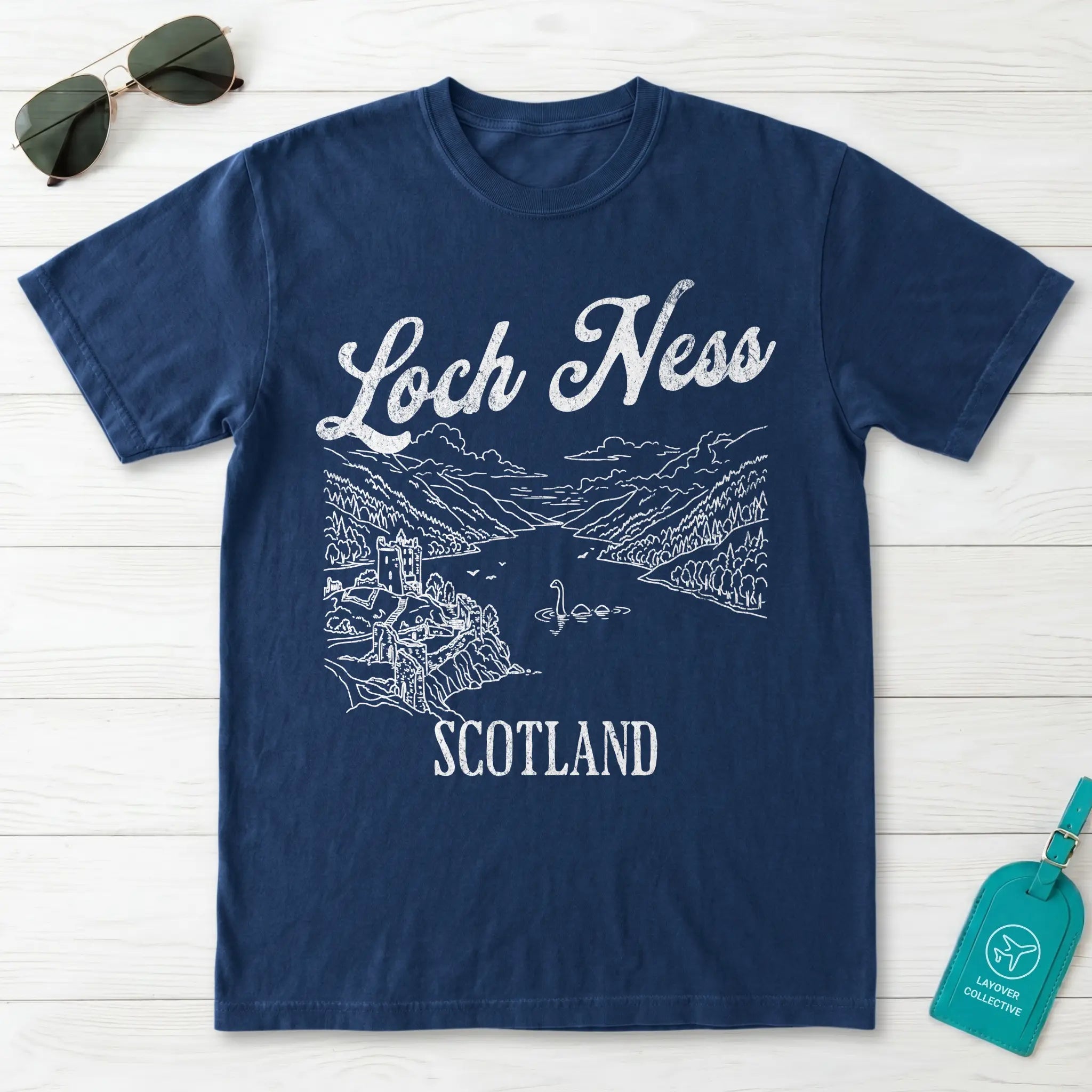 Loch Ness Scotland Line Art T-Shirt
