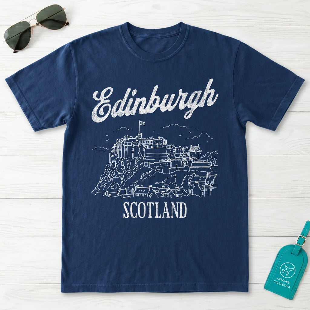 Edinburgh Castle Scotland Line Art T-Shirt