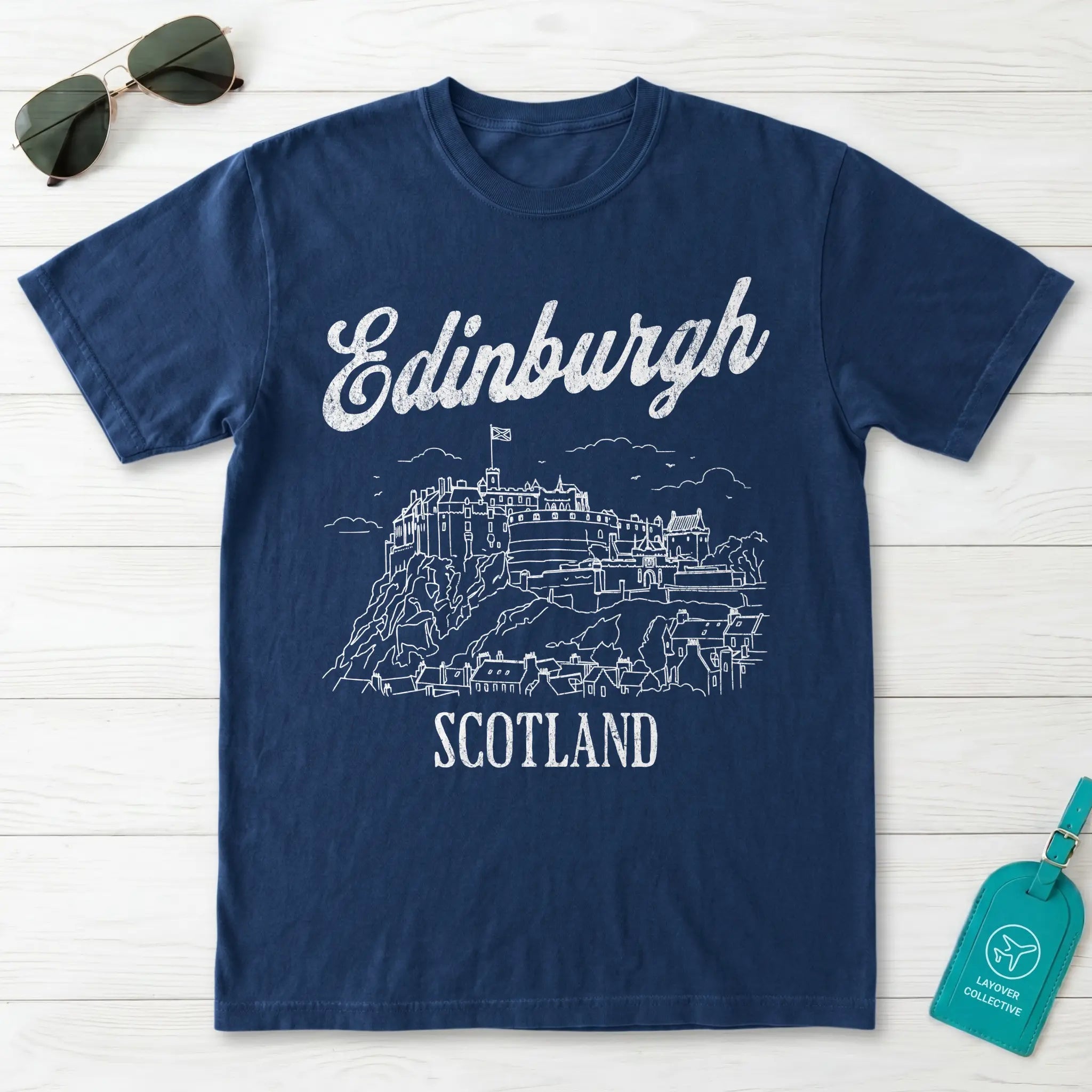 Edinburgh Castle Scotland Line Art T-Shirt