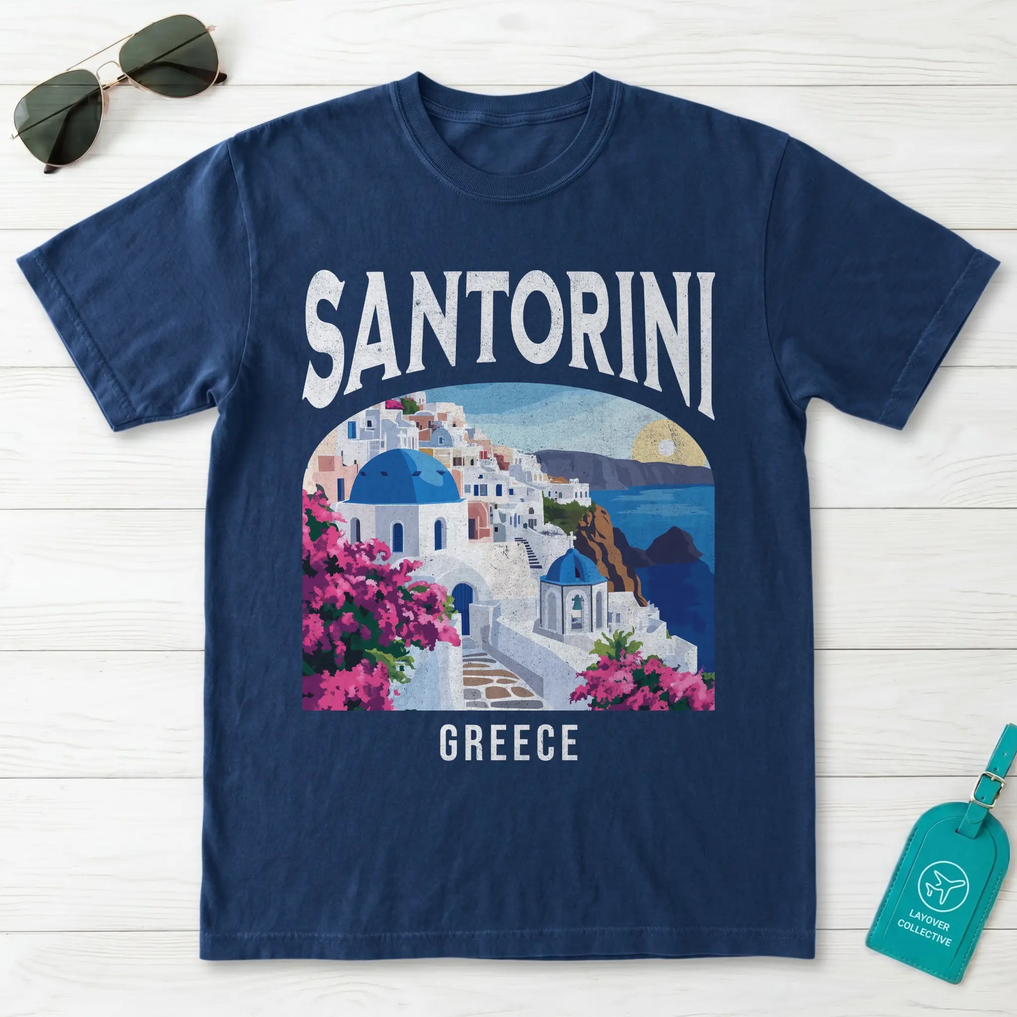 Santorini Greece Vintage Travel Poster T-Shirt