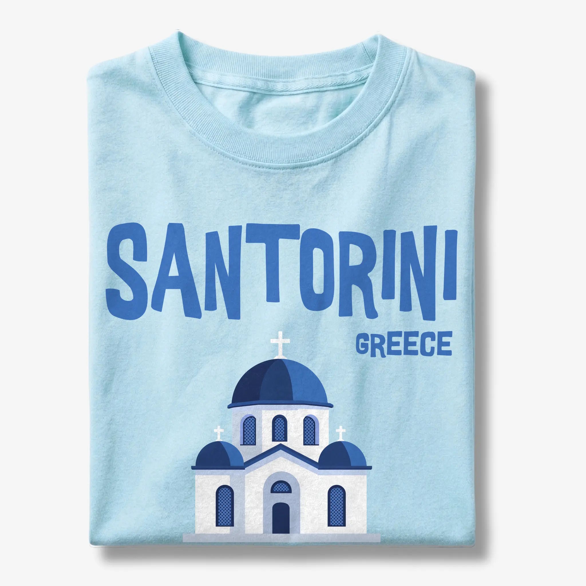 Santorini Greece Blue Dome Church Graphic T-Shirt