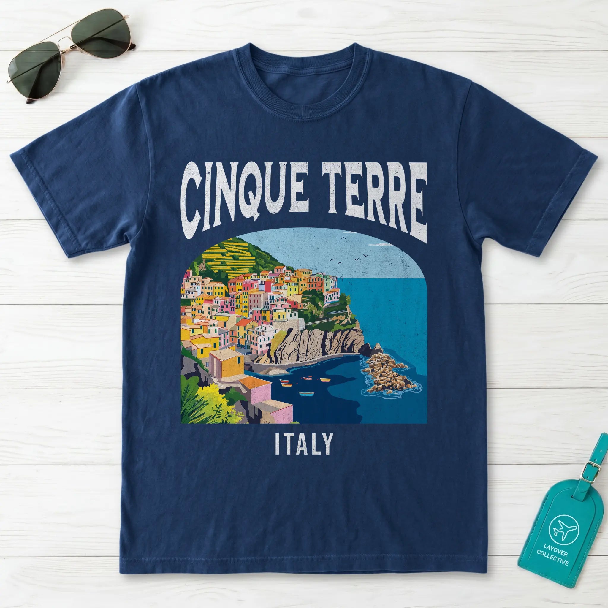 Cinque Terre Italy Vintage Travel Poster T-Shirt