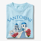 Santorini Greece Blue Dome Church Graphic T-Shirt