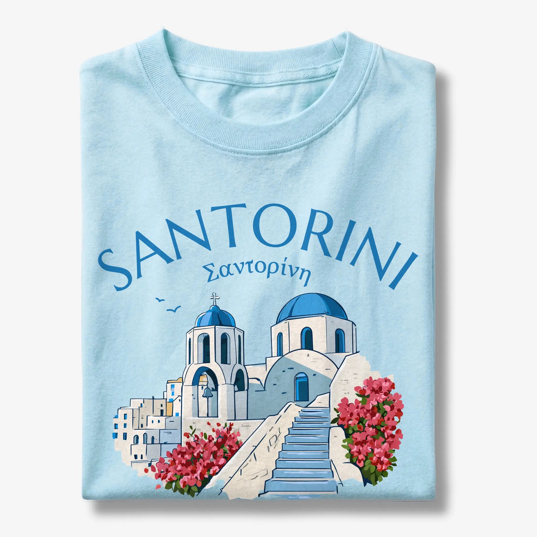 Santorini Greece Blue Dome Church Graphic T-Shirt