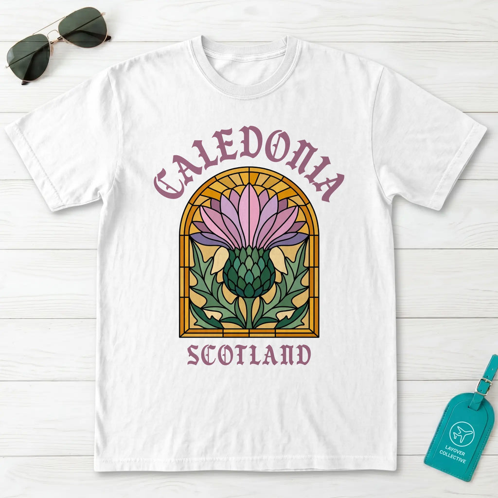 Caledonia Scotland Stained Glass Thistle T-Shirt