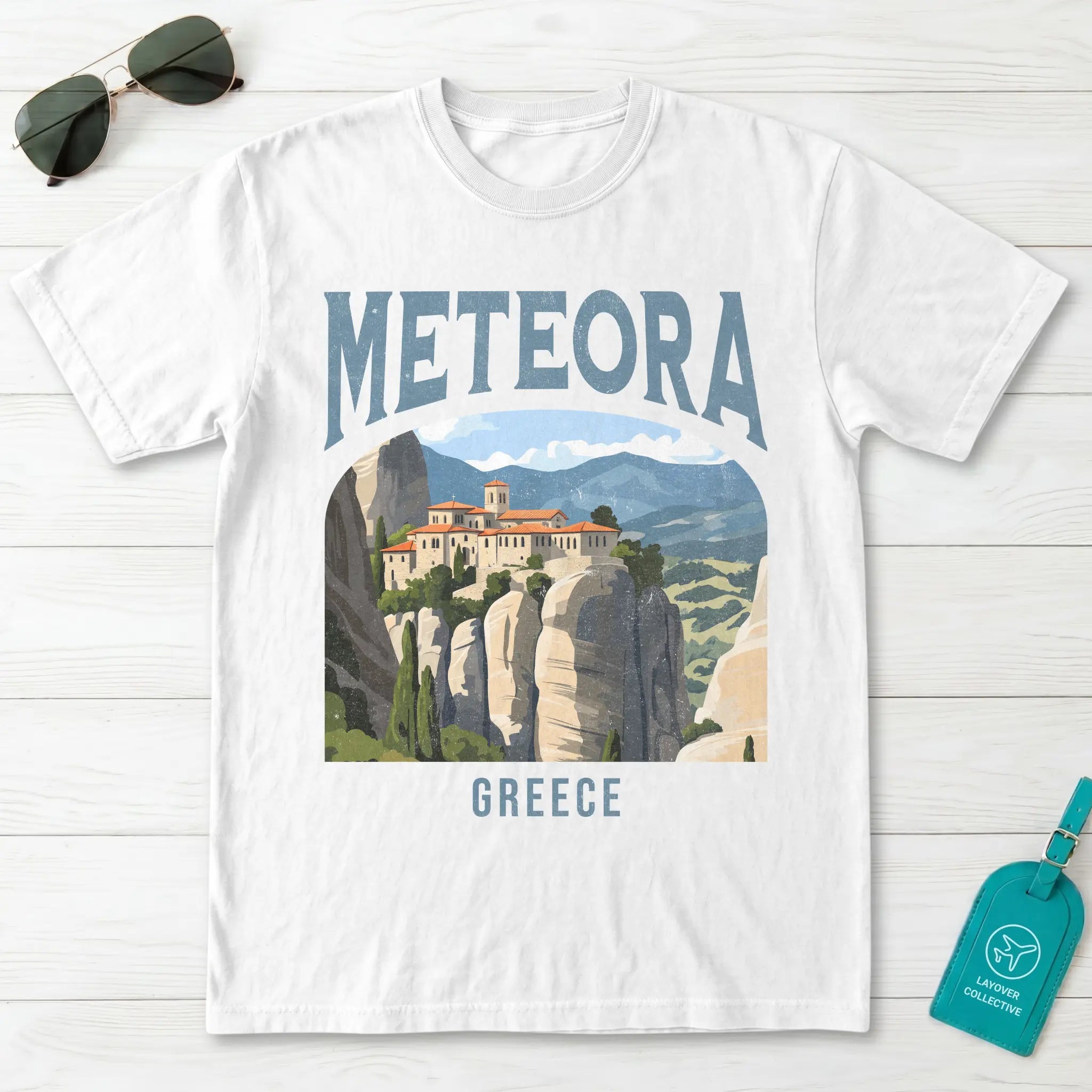 Meteora Greece Vintage Travel Poster T-Shirt