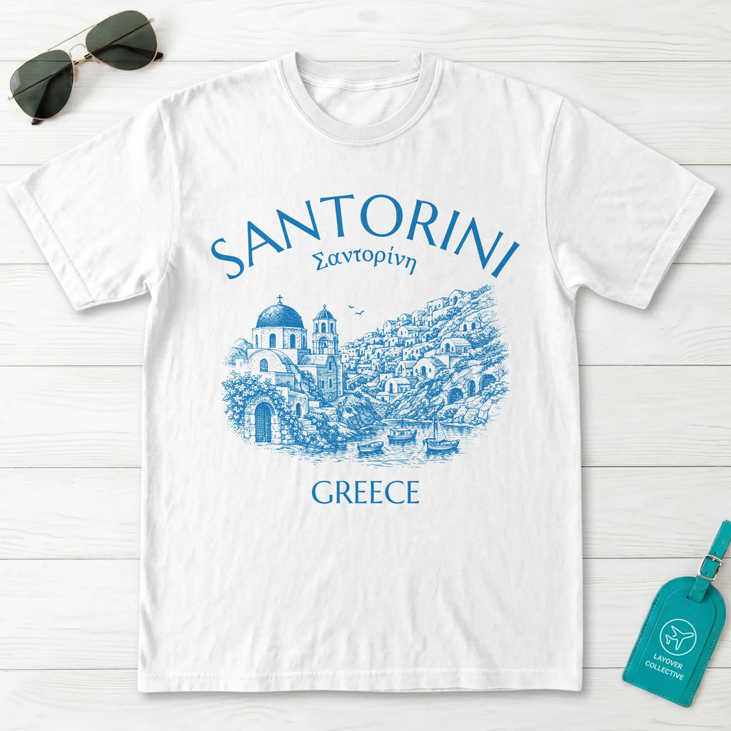 Santorini Greece Village Vintage Sketch Graphic T-Shirt