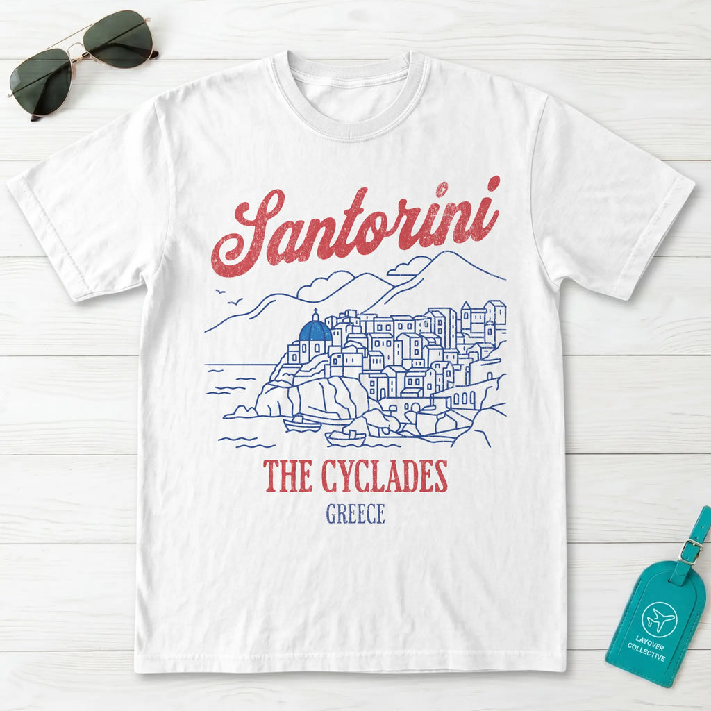 Santorini Greece The Cyclades Line Art Graphic T-Shirt