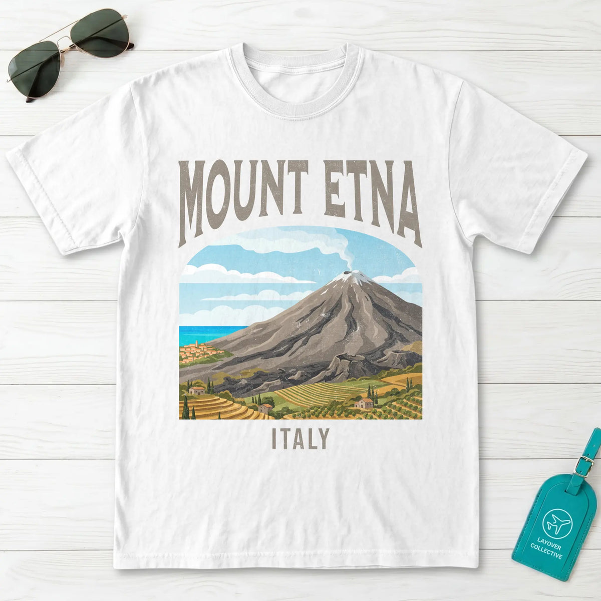 Mount Etna Italy Vintage Travel Poster T-Shirt
