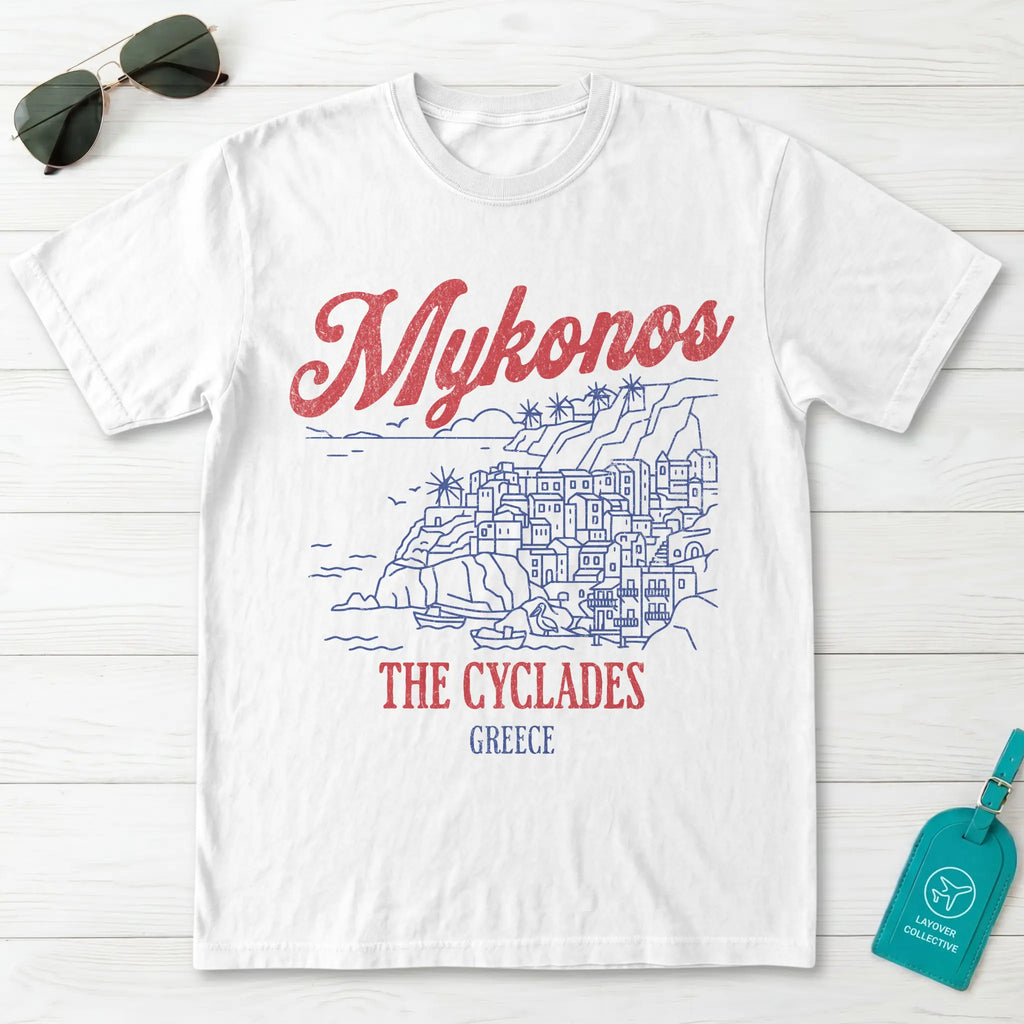 Mykonos Greece The Cyclades Line Art Graphic T-Shirt
