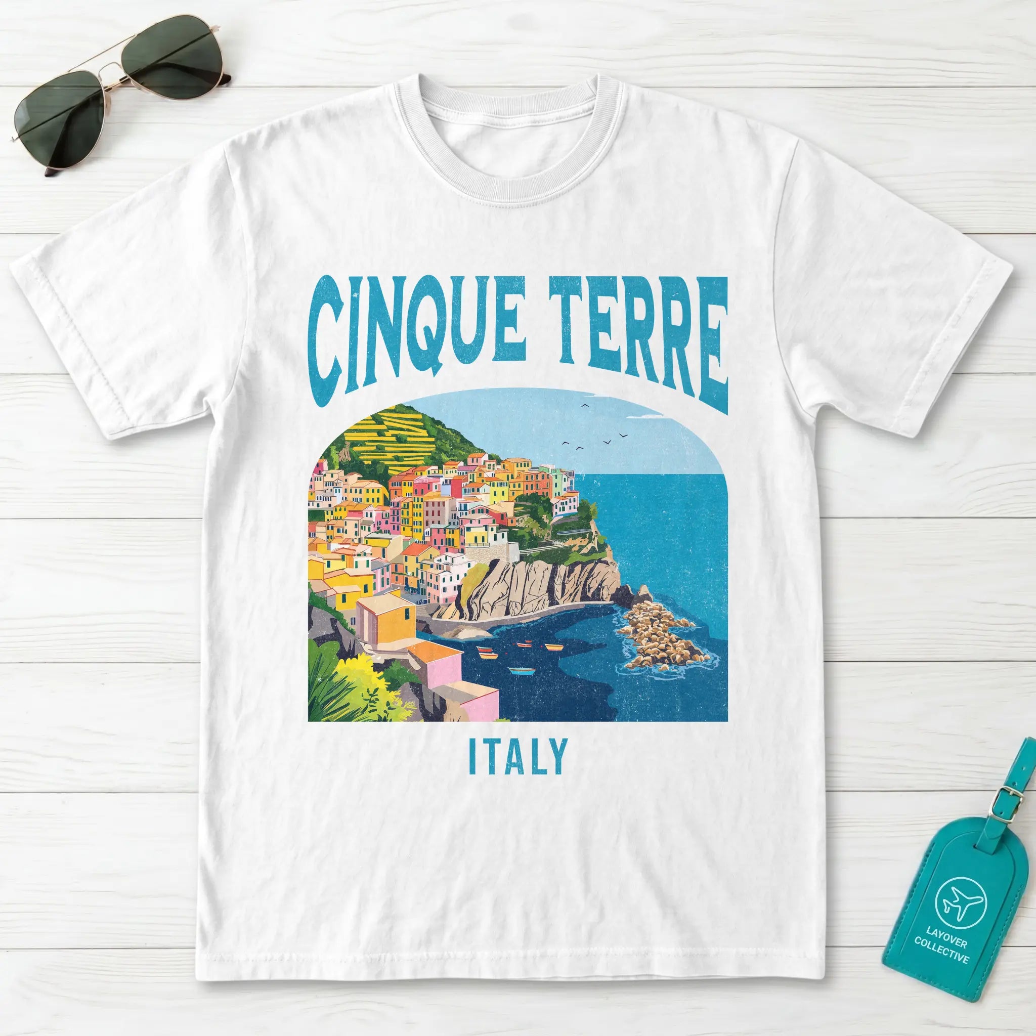 Cinque Terre Italy Vintage Travel Poster T-Shirt