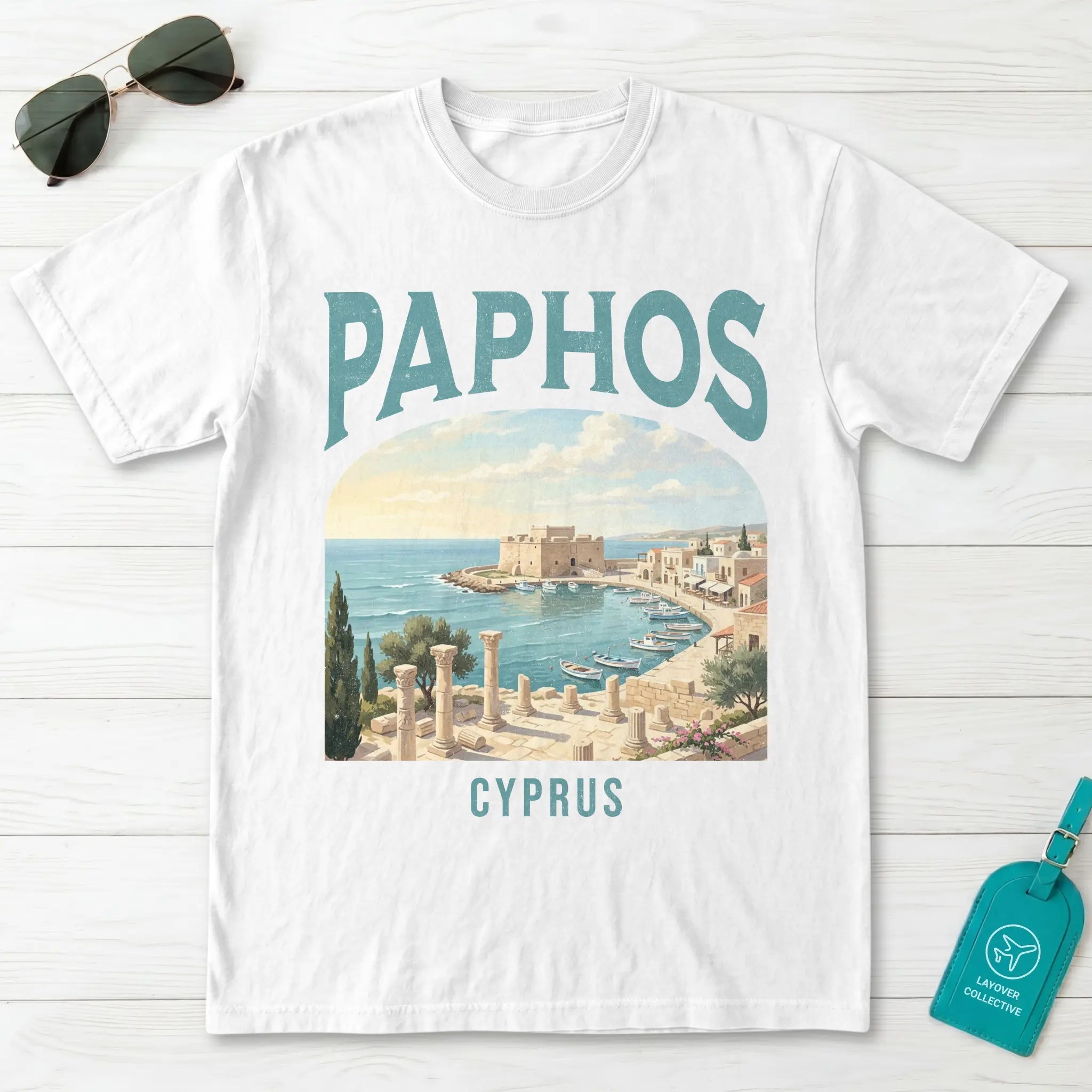 Paphos Cyprus Vintage Travel Poster T-Shirt