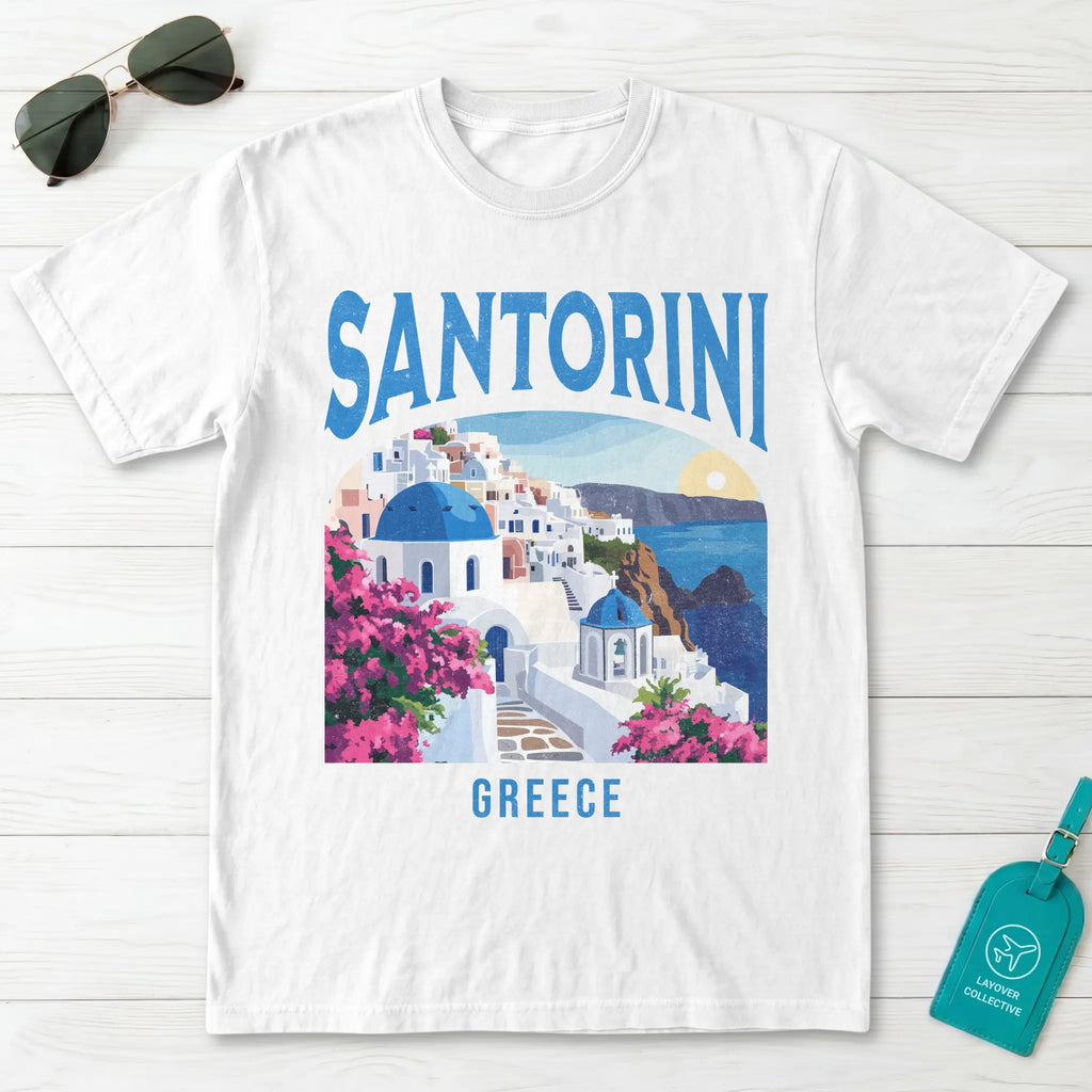 Santorini Greece Vintage Travel Poster T-Shirt