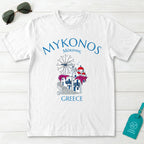 Mykonos Greece Windmill and Village Graphic T-Shirt
