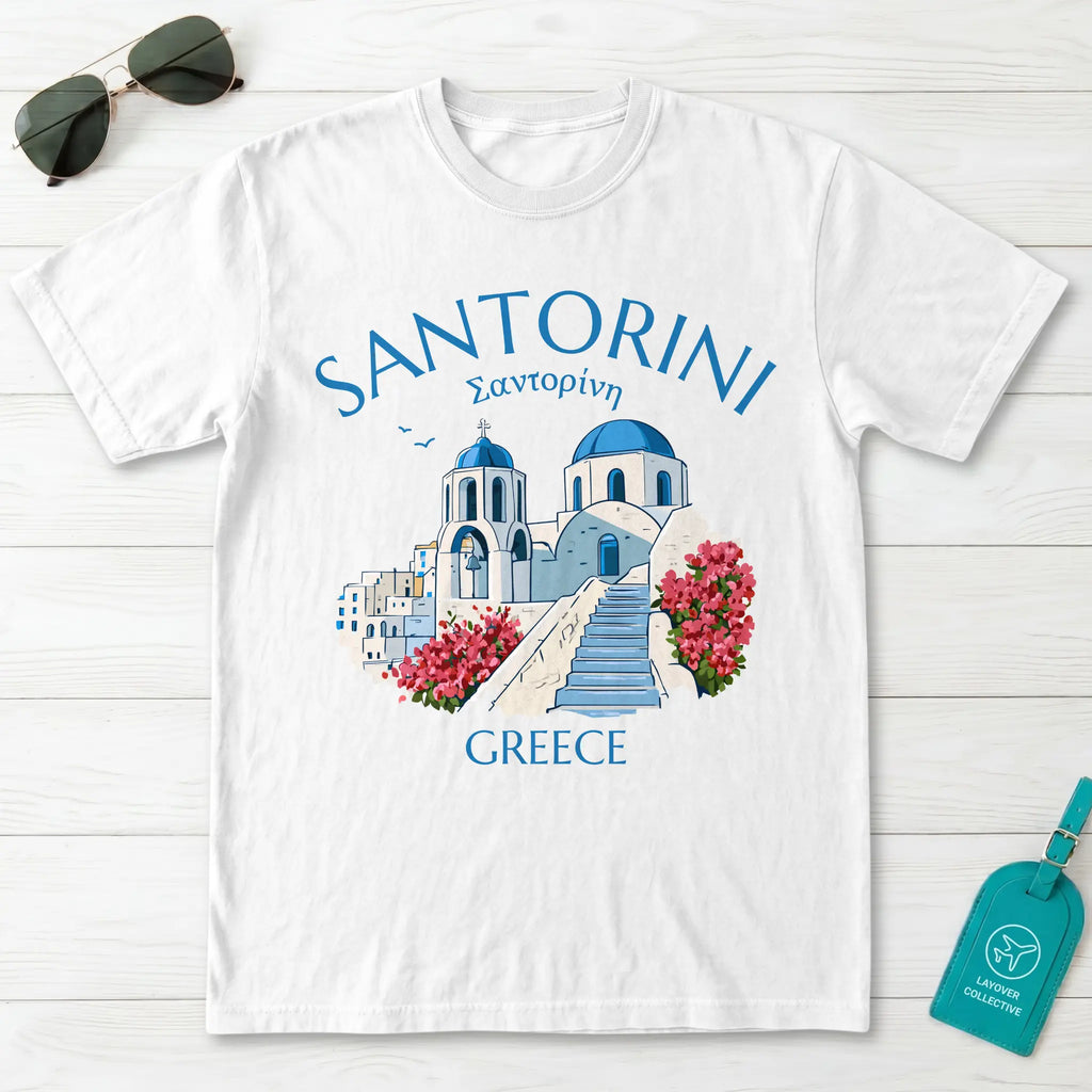 Santorini Greece Blue Dome Church Graphic T-Shirt